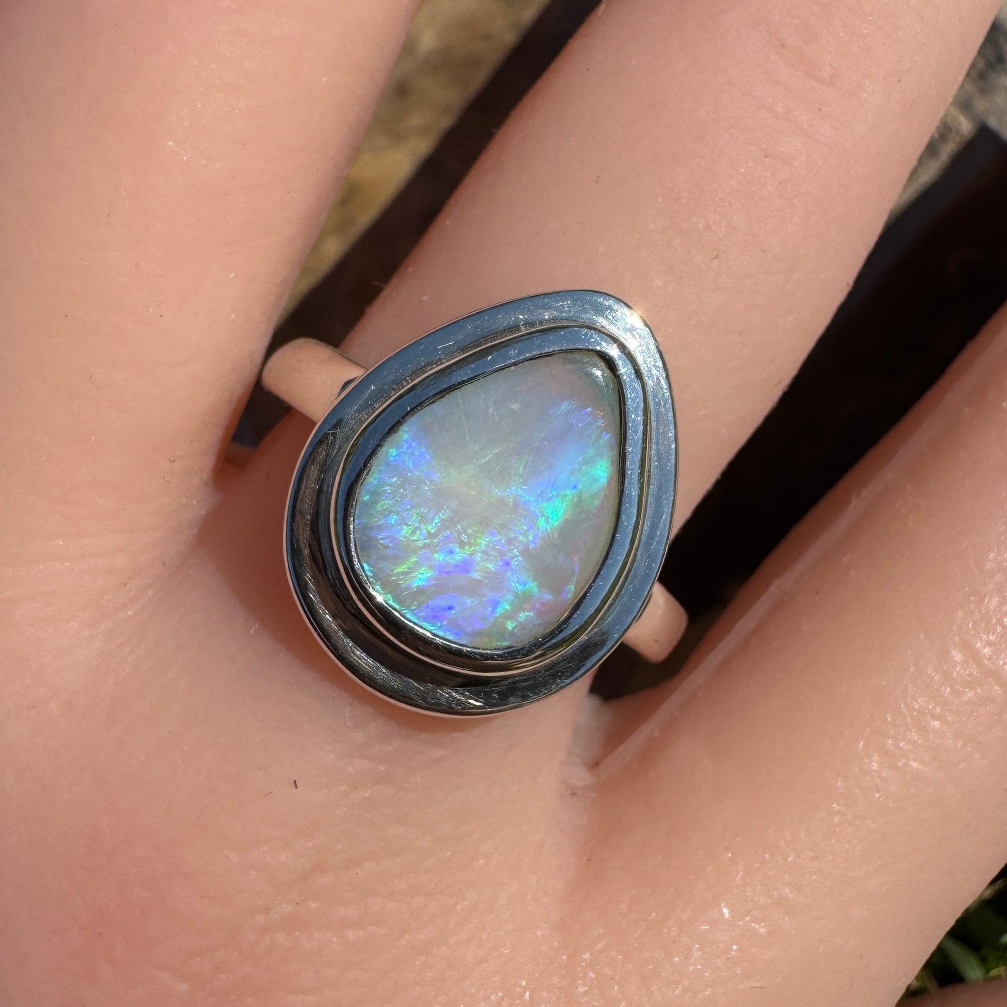 Aurora Fire ~ 1.7ct Coober Pedy Solid Light Opal Ring – Sterling Silver Flow