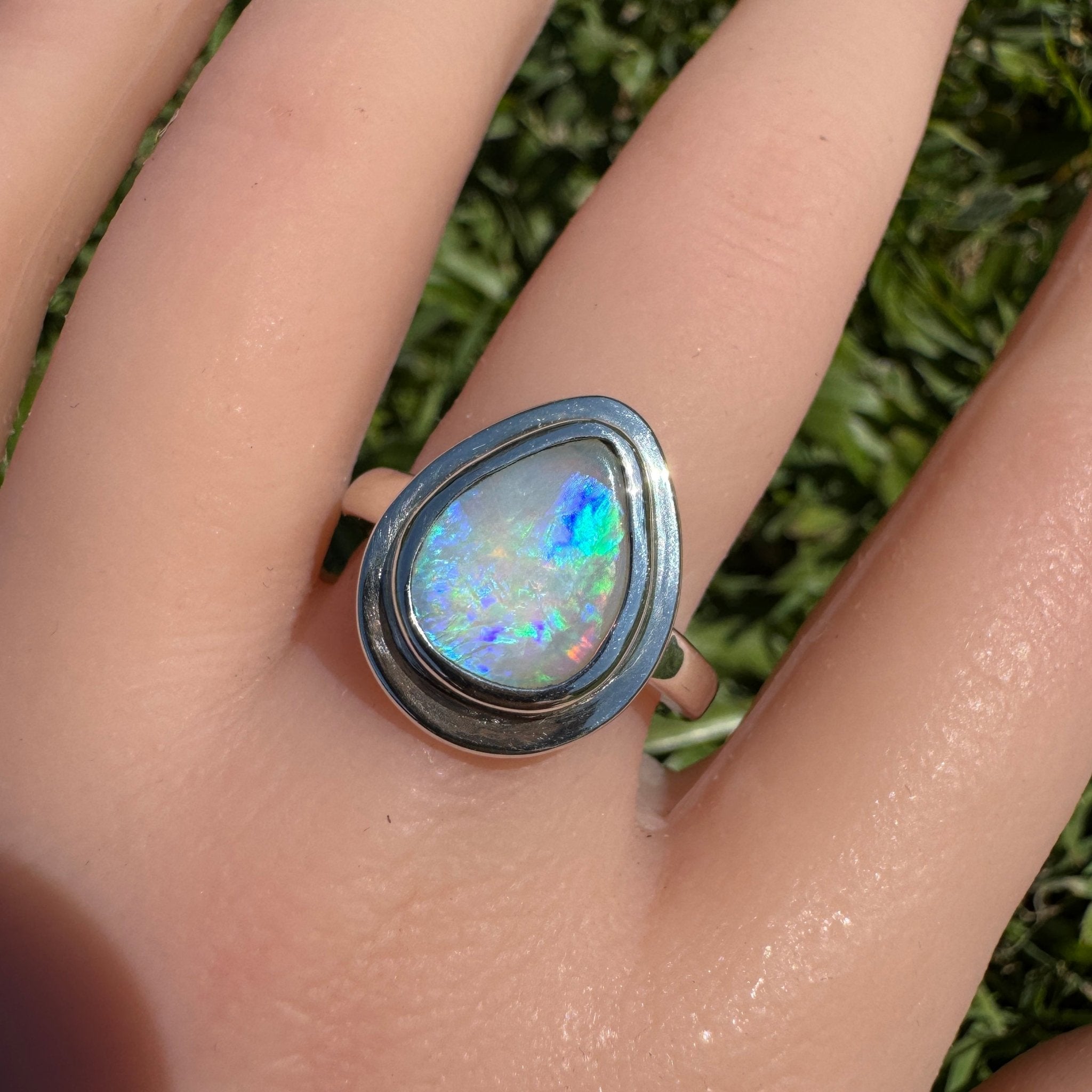 Aurora Fire ~ 1.7ct Coober Pedy Solid Light Opal Ring – Sterling Silver Flow