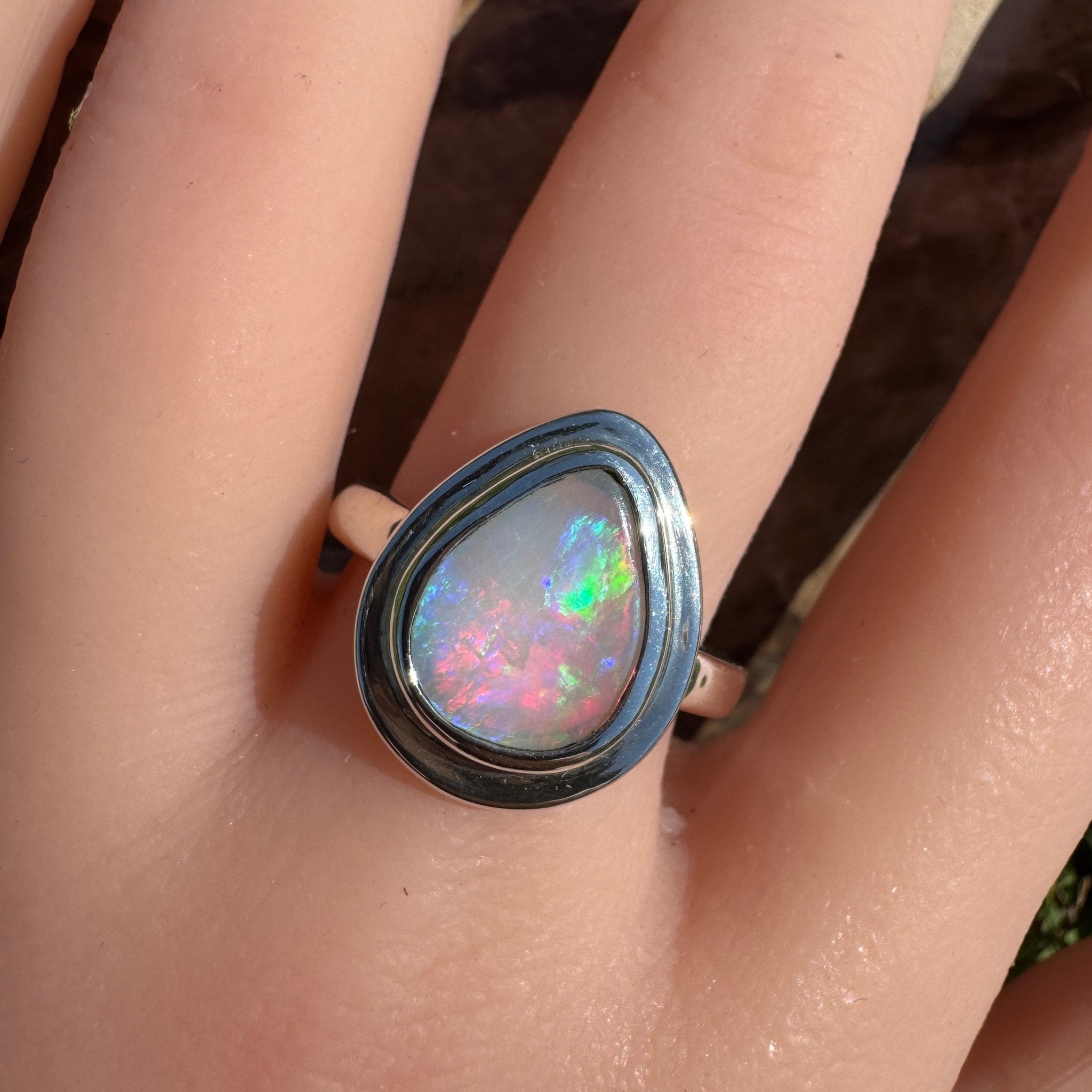 Aurora Fire ~ 1.7ct Coober Pedy Solid Light Opal Ring – Sterling Silver Flow