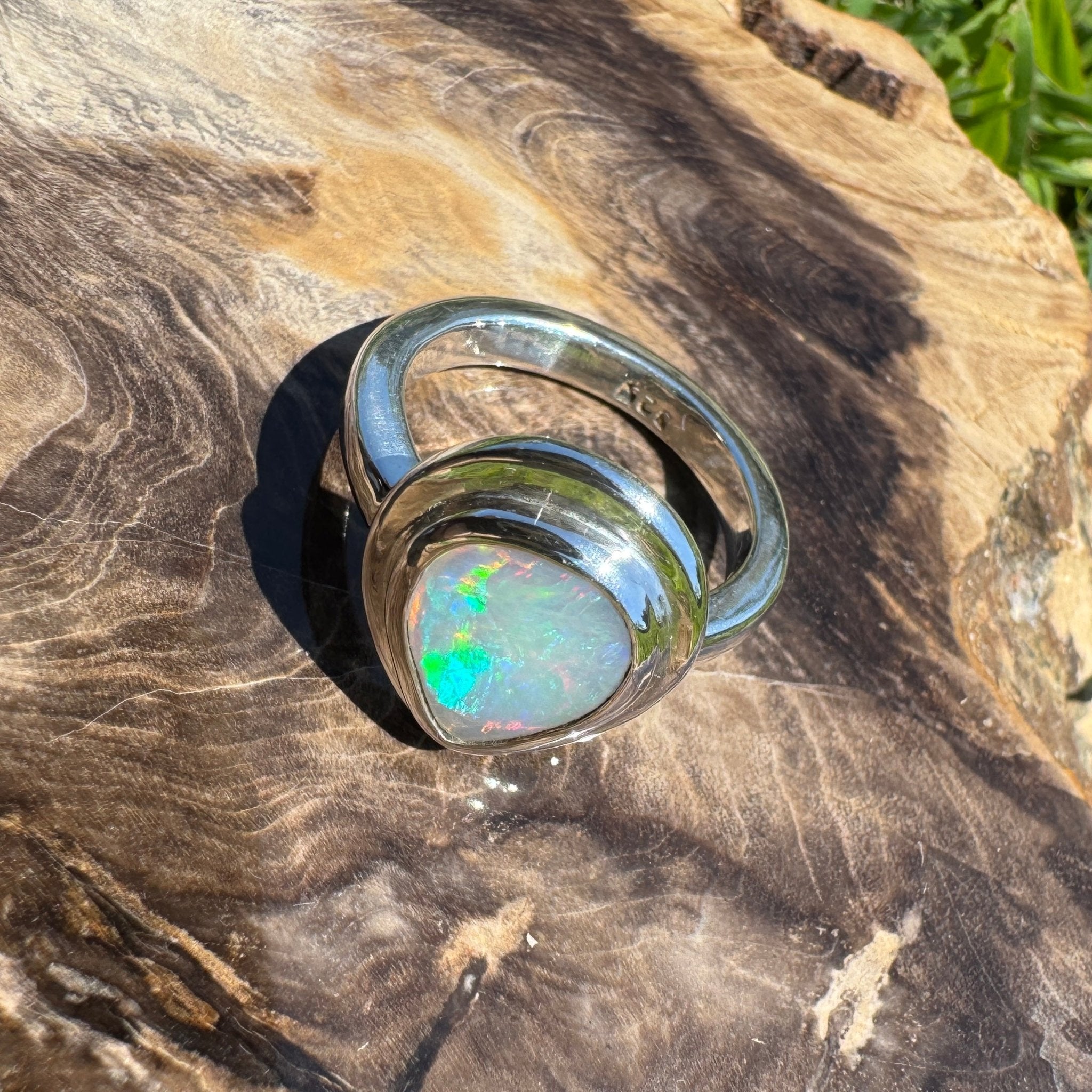 Aurora Fire ~ 1.7ct Coober Pedy Solid Light Opal Ring – Sterling Silver Flow