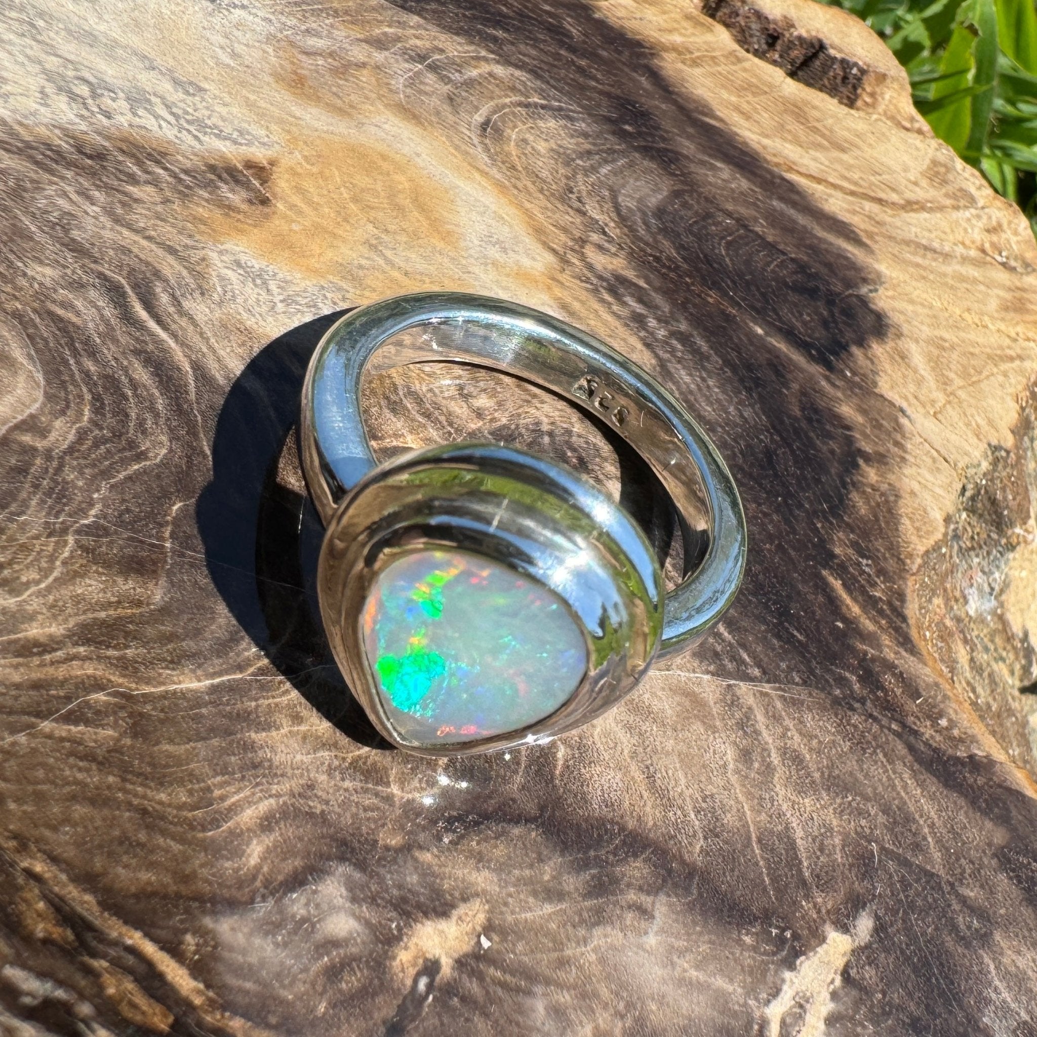 Aurora Fire ~ 1.7ct Coober Pedy Solid Light Opal Ring – Sterling Silver Flow
