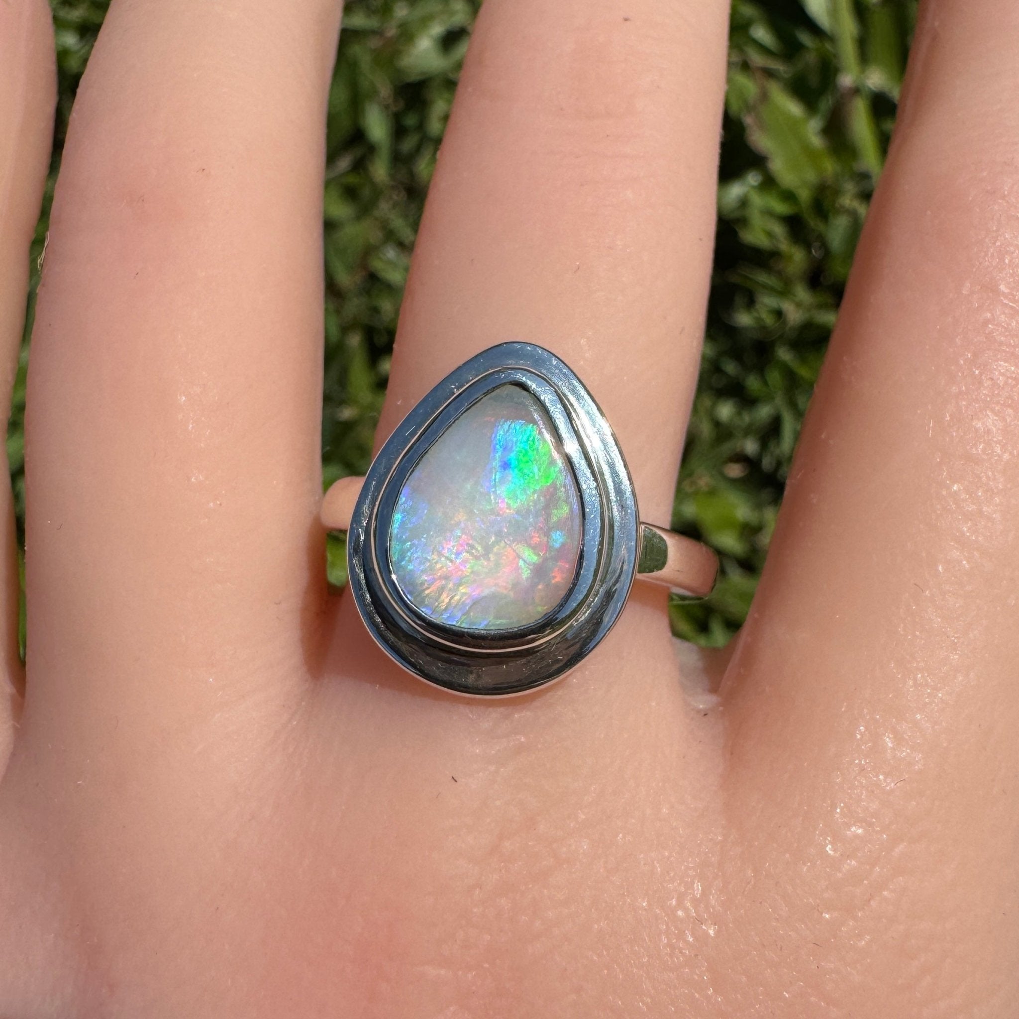 Aurora Fire ~ 1.7ct Coober Pedy Solid Light Opal Ring – Sterling Silver Flow