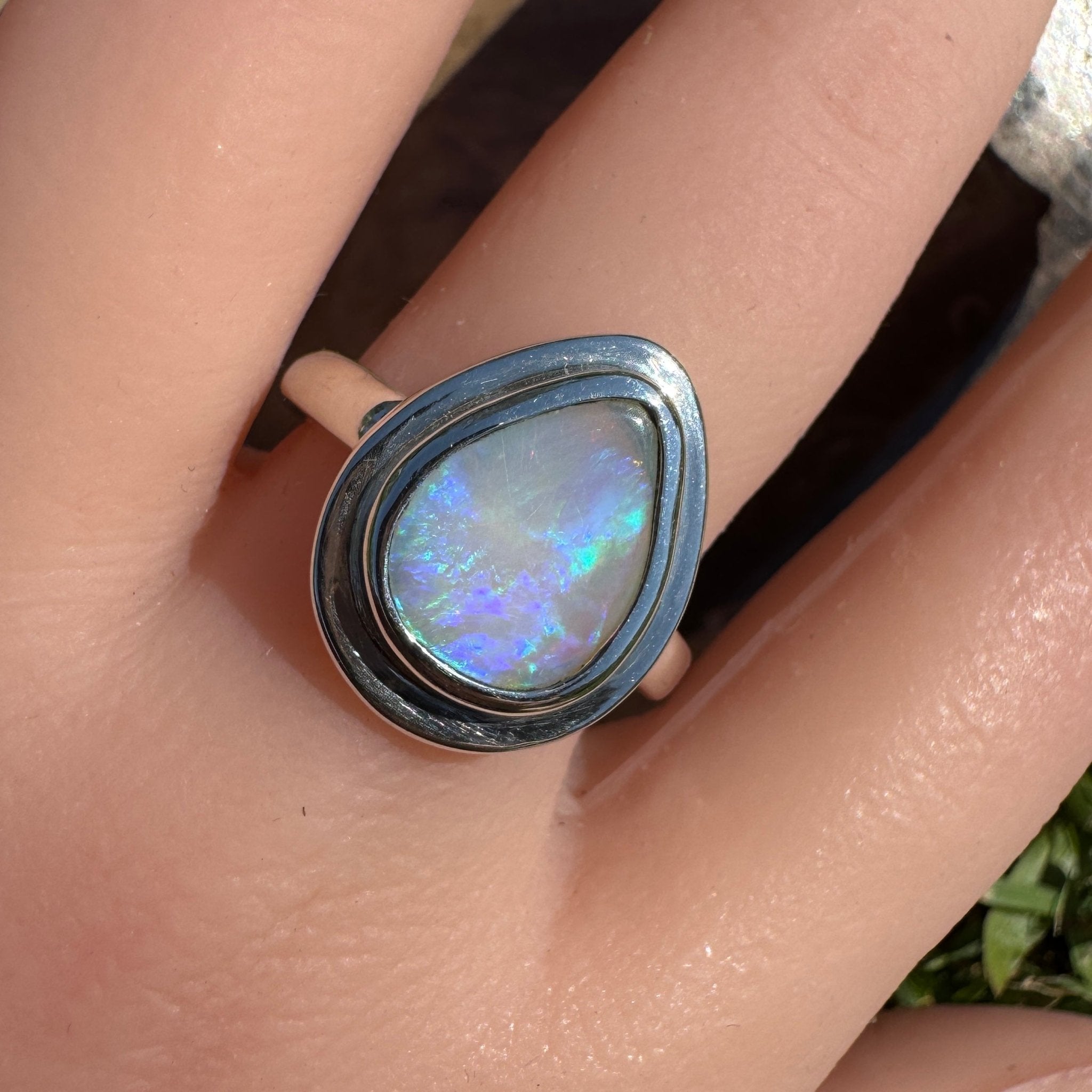 Aurora Fire ~ 1.7ct Coober Pedy Solid Light Opal Ring – Sterling Silver Flow