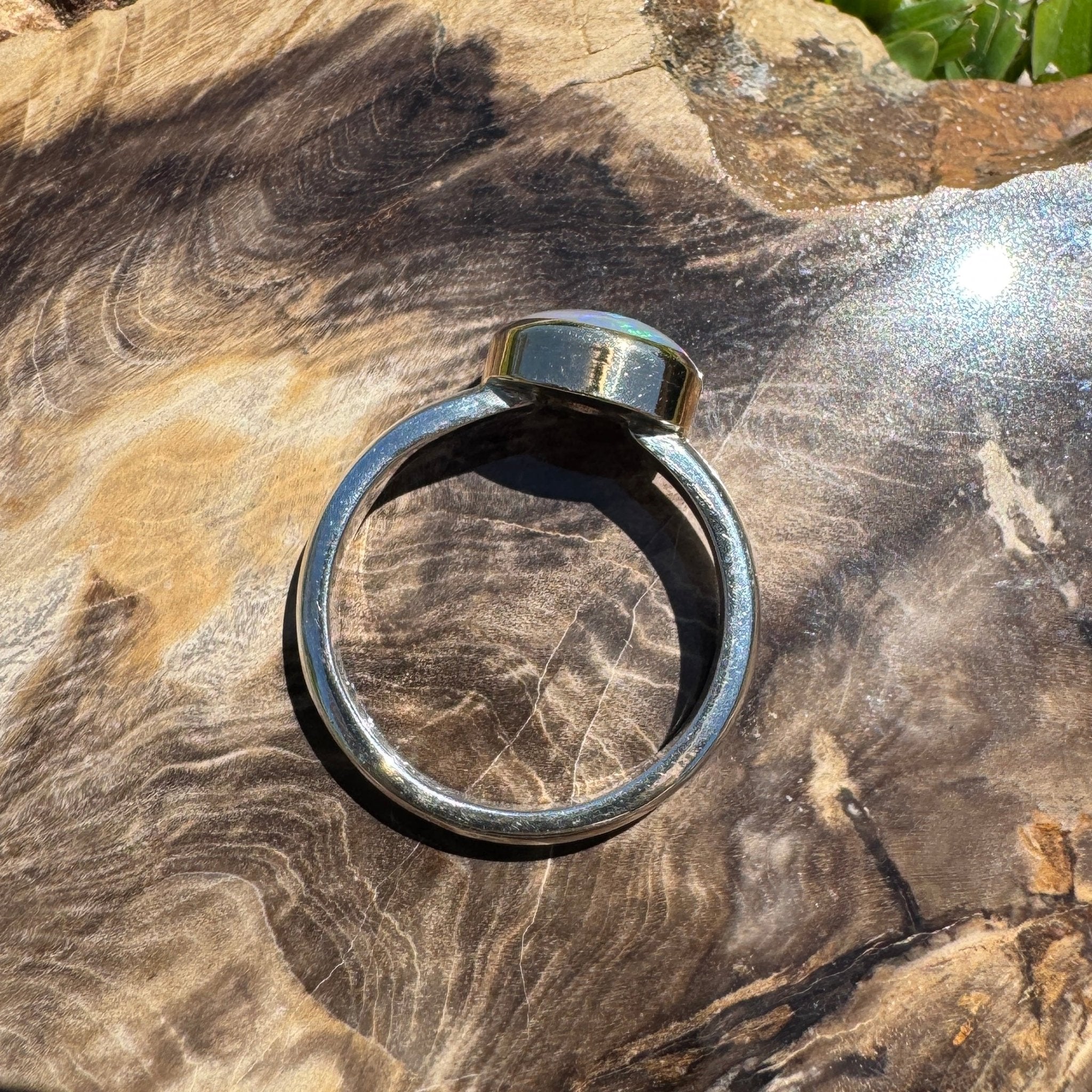 Aurora Gleam - 2.1ct Solid Lightning Ridge Opal Two - Tone 10k Gold & 925 Sterling Silver Ring.