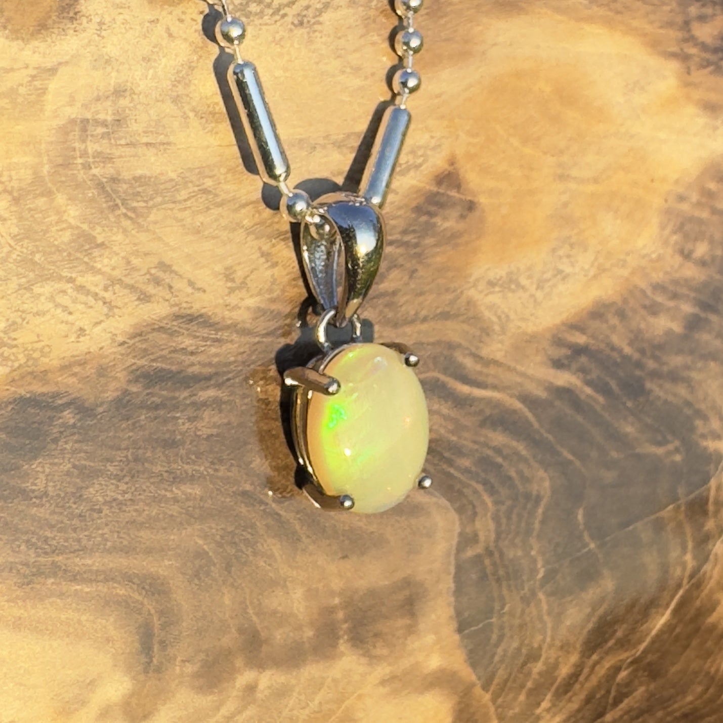 Aurora Glow ~ Handcrafted 0.8ct Coober Pedy Opal Pendant – Silver Pendant Elegance.