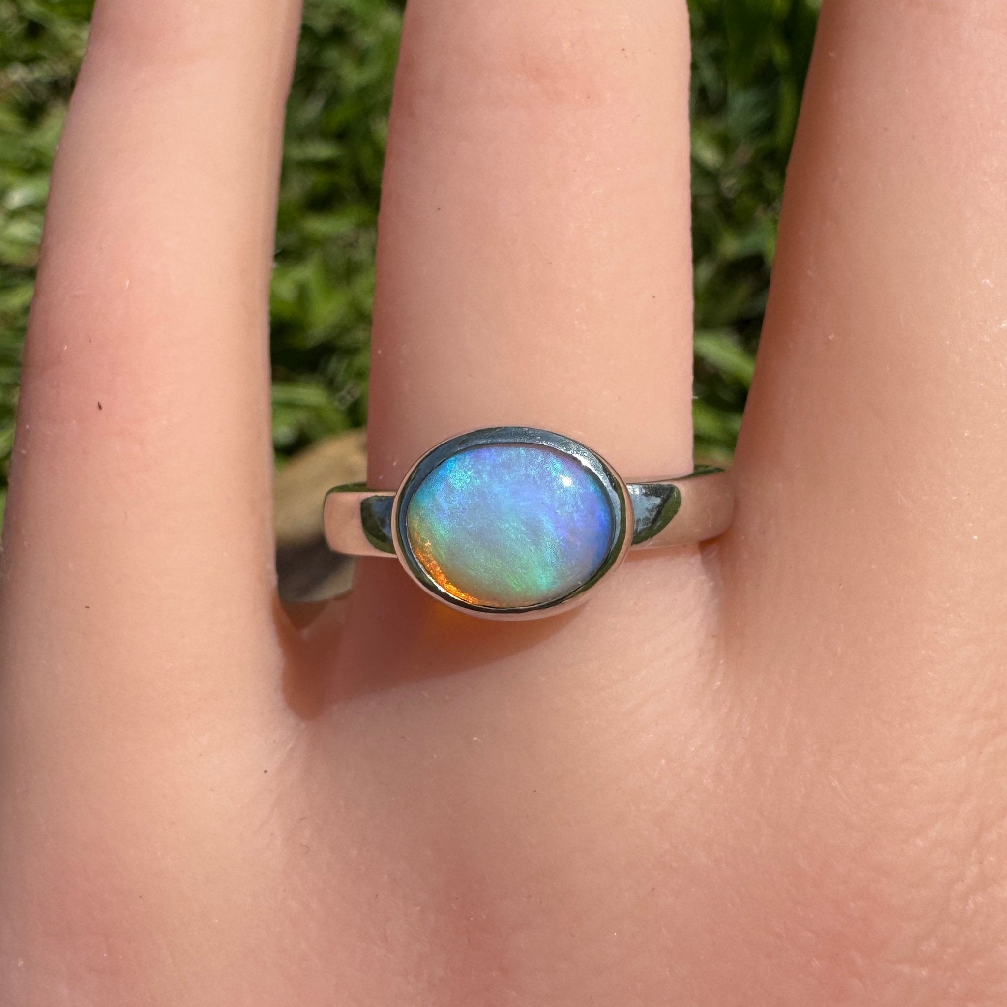 Aurora Glow ~ Lightning Ridge 1.2ct Solid Crystal Opal Ring – Sterling Silver Radiance.
