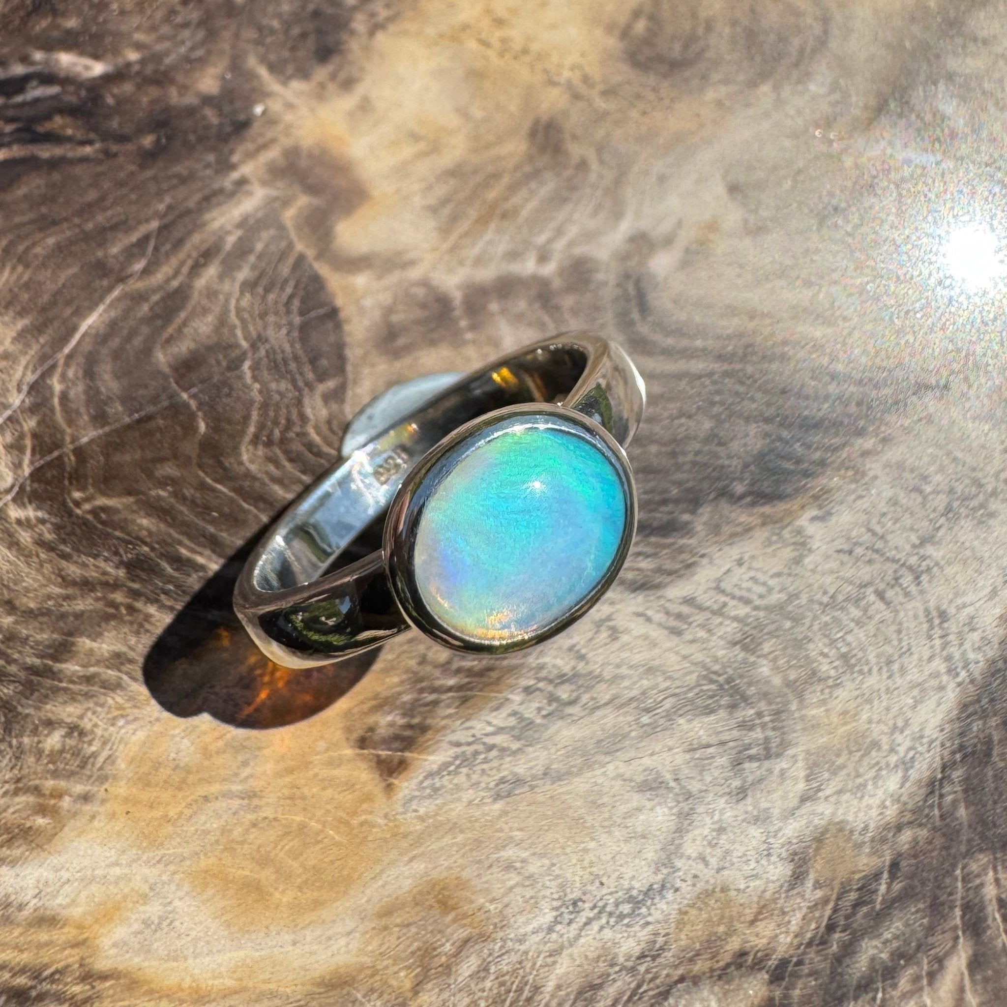 Aurora Glow ~ Lightning Ridge 1.2ct Solid Crystal Opal Ring – Sterling Silver Radiance.
