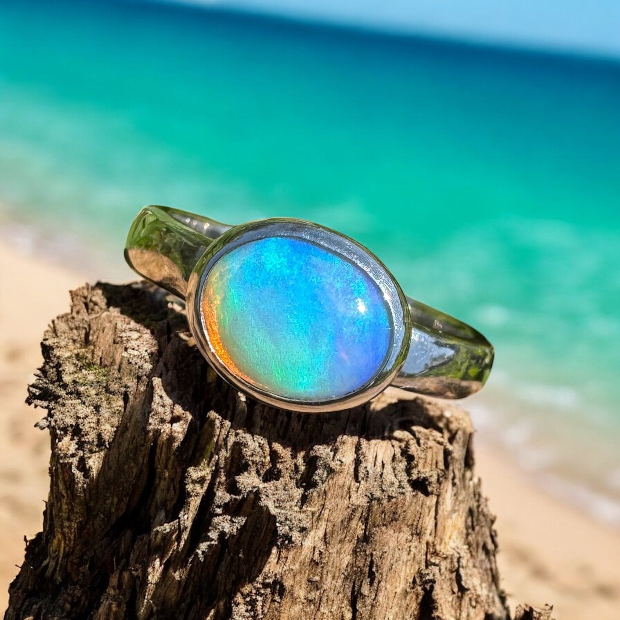 Aurora Glow ~ Lightning Ridge 1.2ct Solid Crystal Opal Ring – Sterling Silver Radiance.