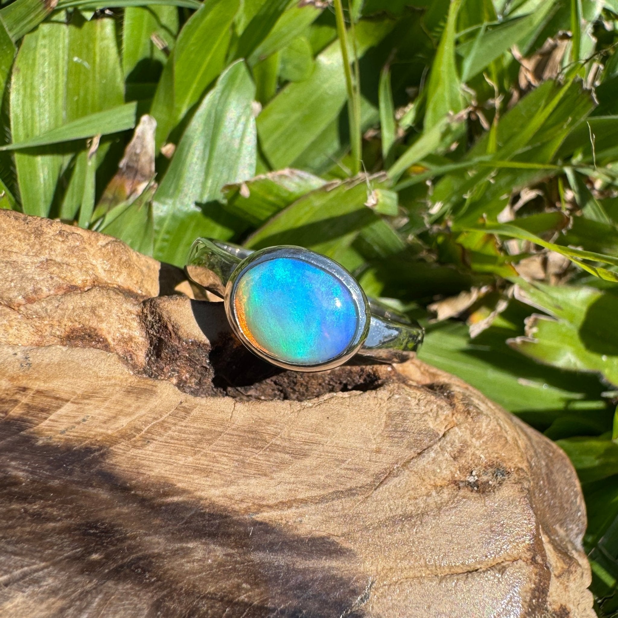 Aurora Glow ~ Lightning Ridge 1.2ct Solid Crystal Opal Ring – Sterling Silver Radiance.
