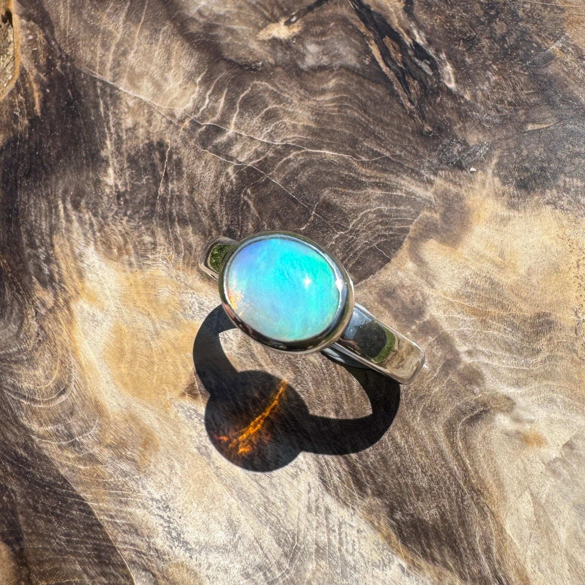 Aurora Glow ~ Lightning Ridge 1.2ct Solid Crystal Opal Ring – Sterling Silver Radiance.