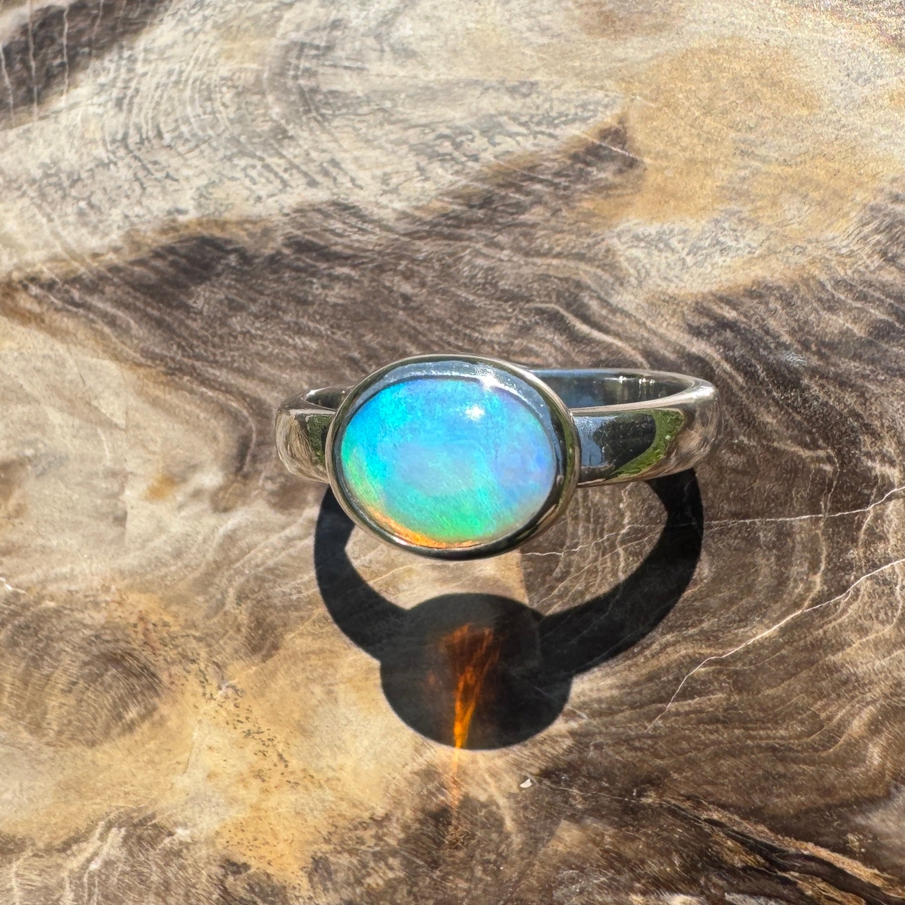 Aurora Glow ~ Lightning Ridge 1.2ct Solid Crystal Opal Ring – Sterling Silver Radiance.