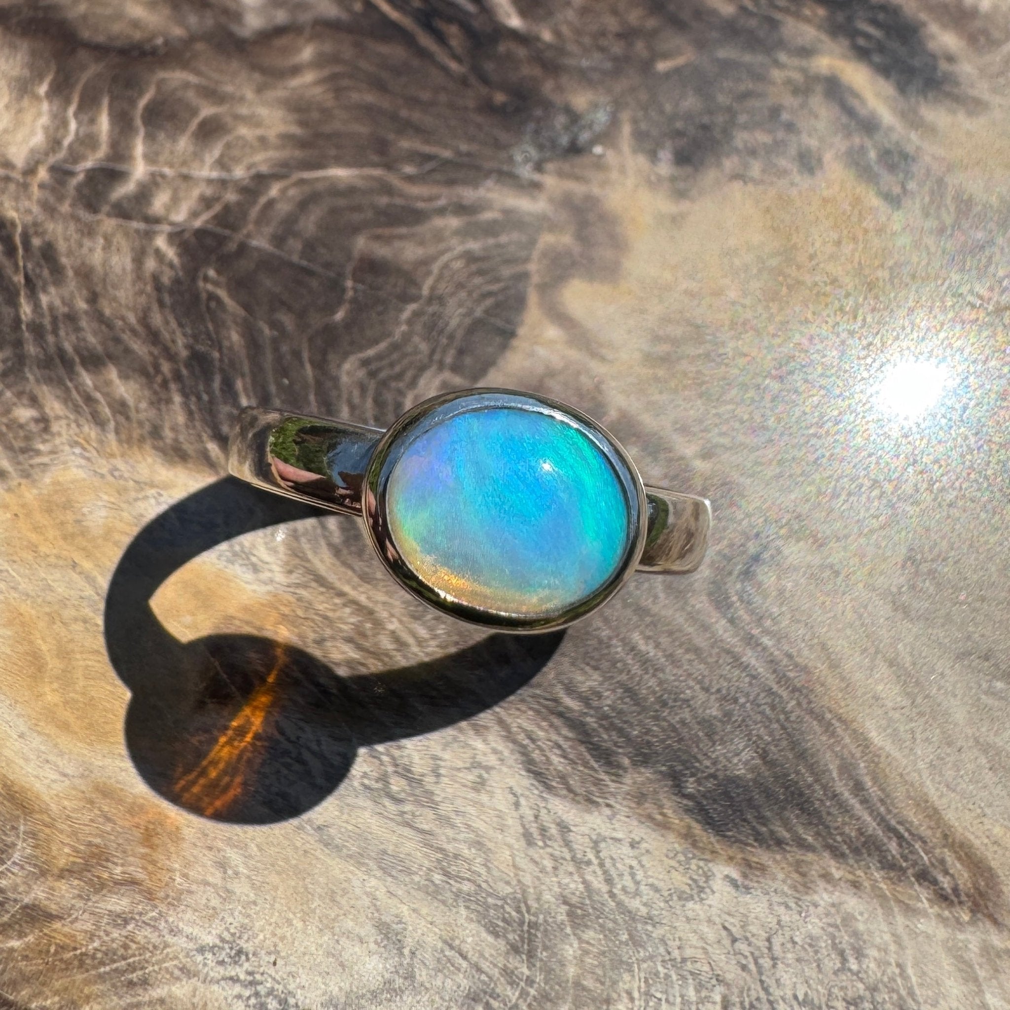 Aurora Glow ~ Lightning Ridge 1.2ct Solid Crystal Opal Ring – Sterling Silver Radiance.