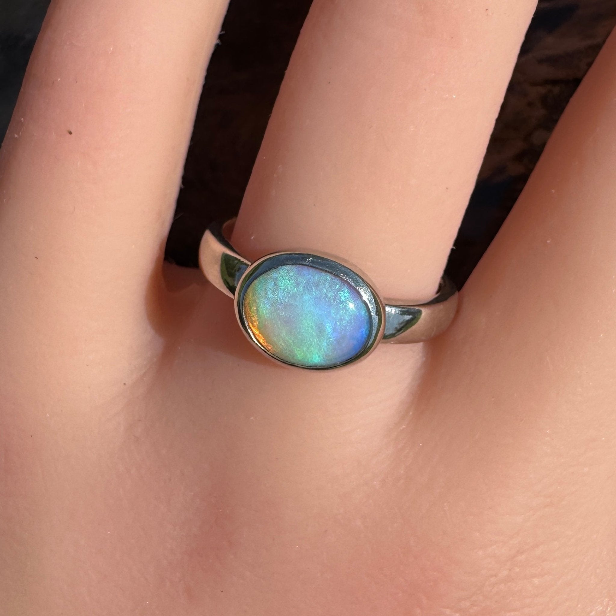 Aurora Glow ~ Lightning Ridge 1.2ct Solid Crystal Opal Ring – Sterling Silver Radiance.