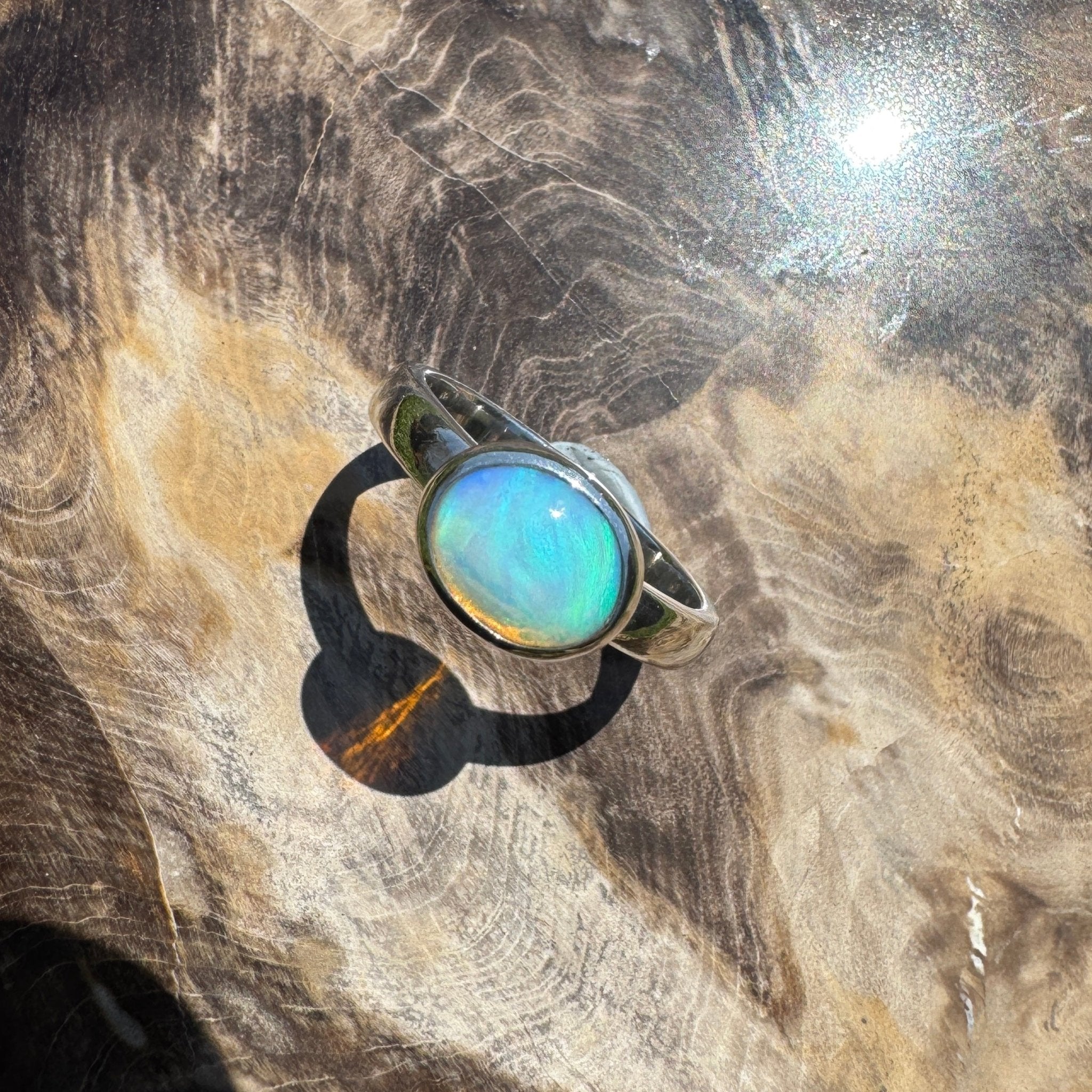 Aurora Glow ~ Lightning Ridge 1.2ct Solid Crystal Opal Ring – Sterling Silver Radiance.