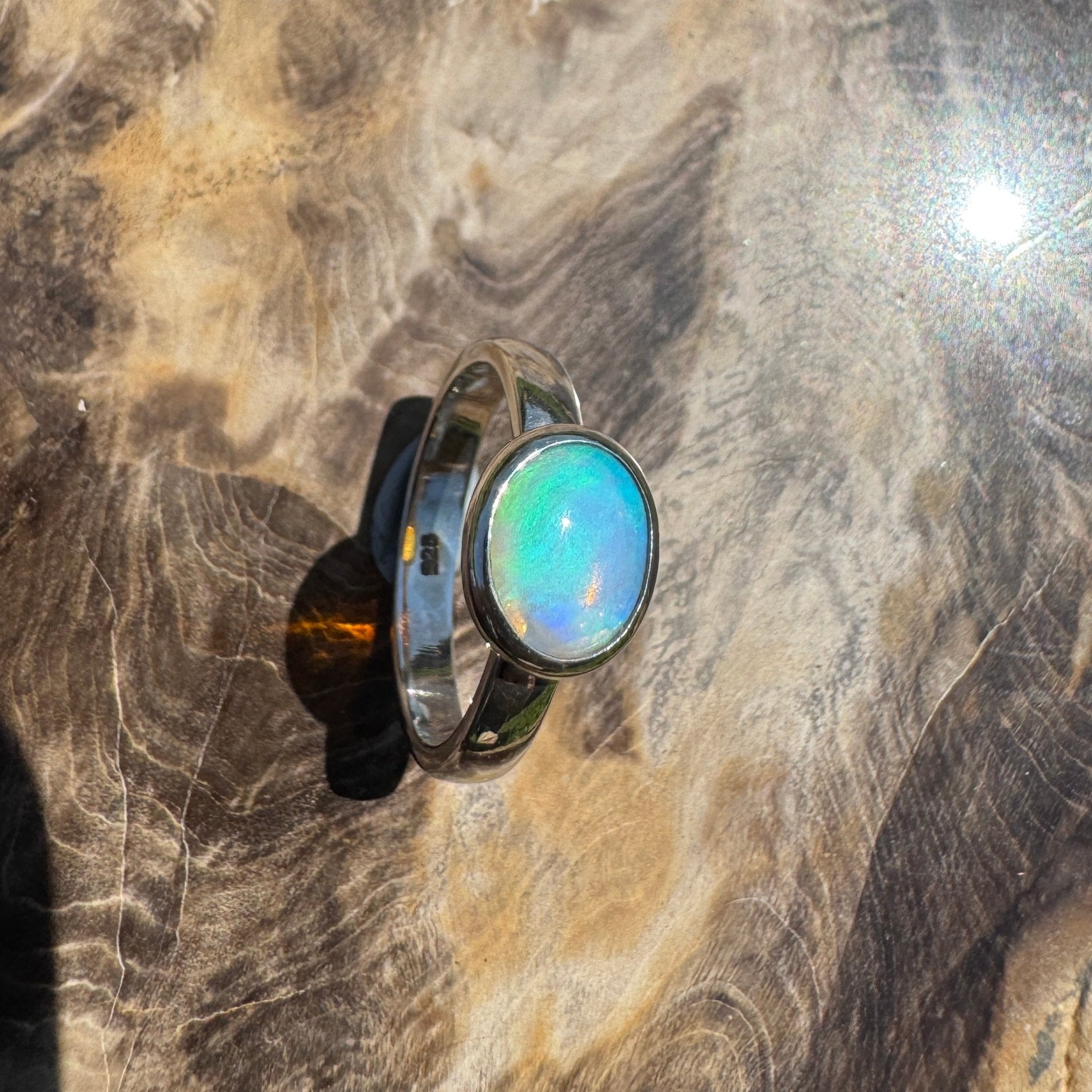 Aurora Glow ~ Lightning Ridge 1.2ct Solid Crystal Opal Ring – Sterling Silver Radiance.