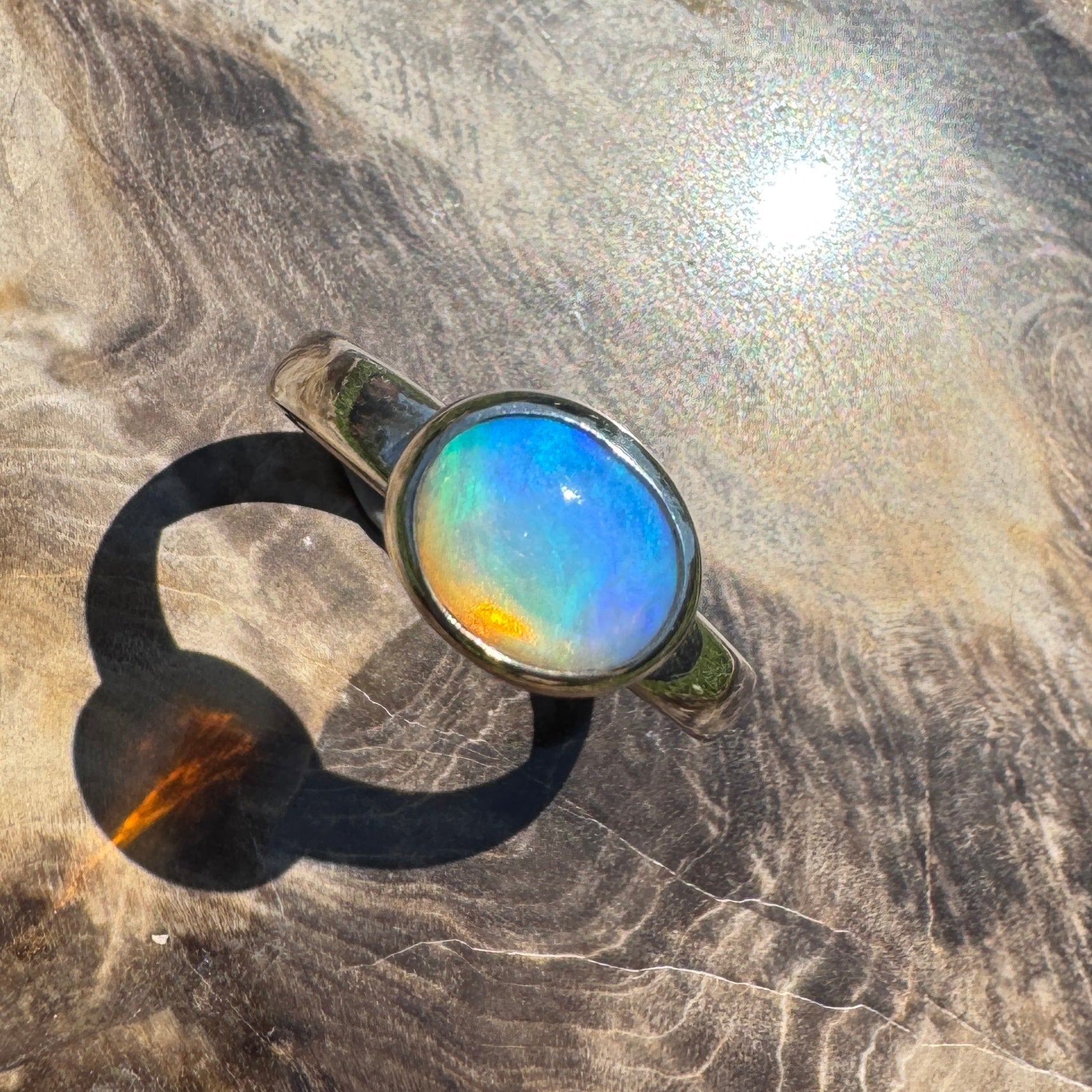 Aurora Glow ~ Lightning Ridge 1.2ct Solid Crystal Opal Ring – Sterling Silver Radiance.