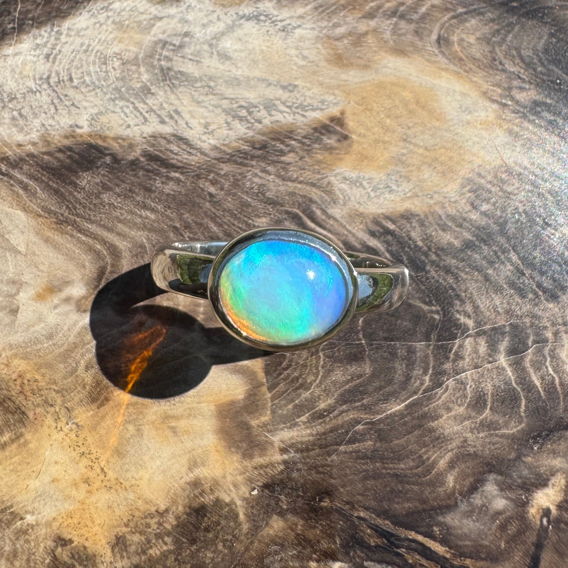 Aurora Glow ~ Lightning Ridge 1.2ct Solid Crystal Opal Ring – Sterling Silver Radiance.