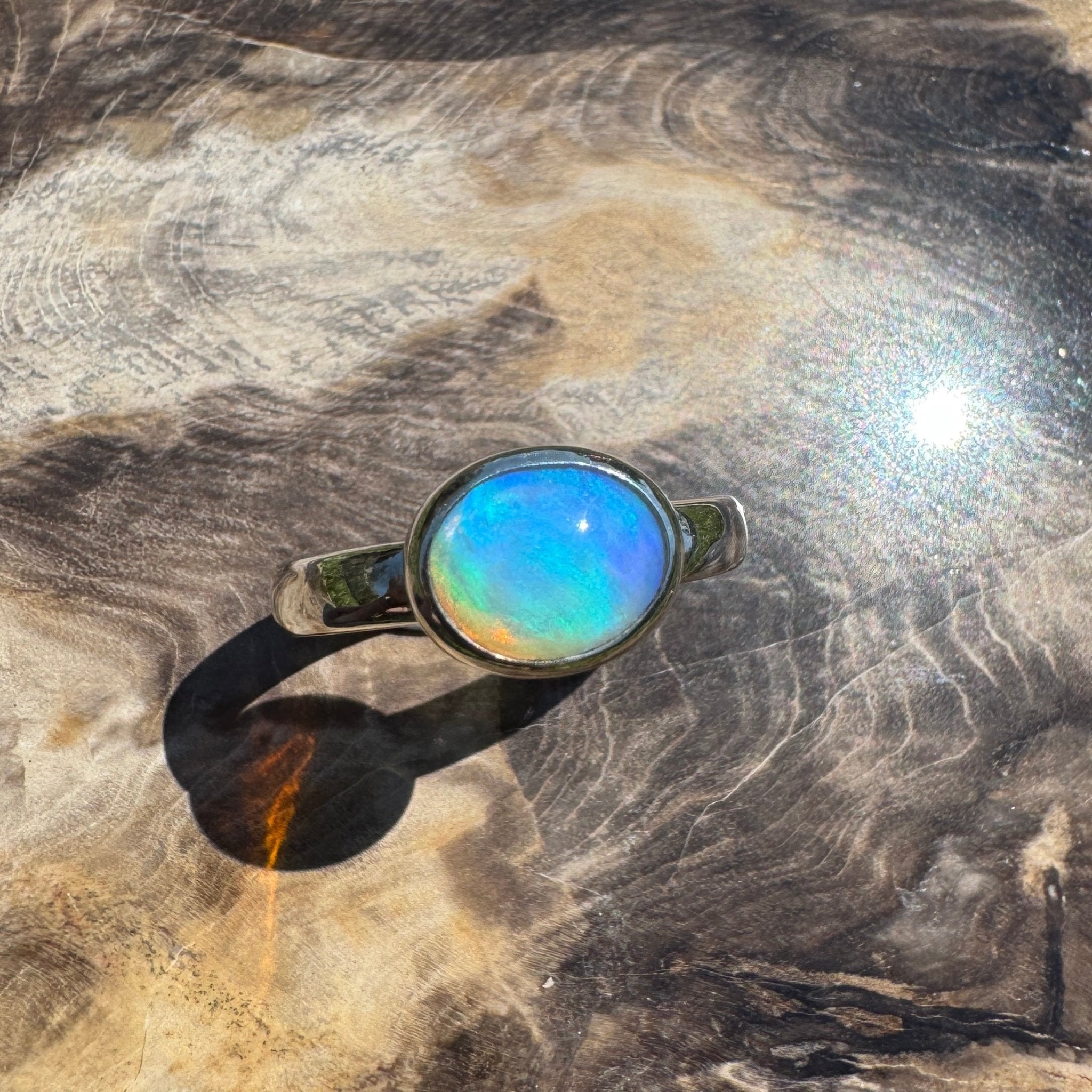Aurora Glow ~ Lightning Ridge 1.2ct Solid Crystal Opal Ring – Sterling Silver Radiance.