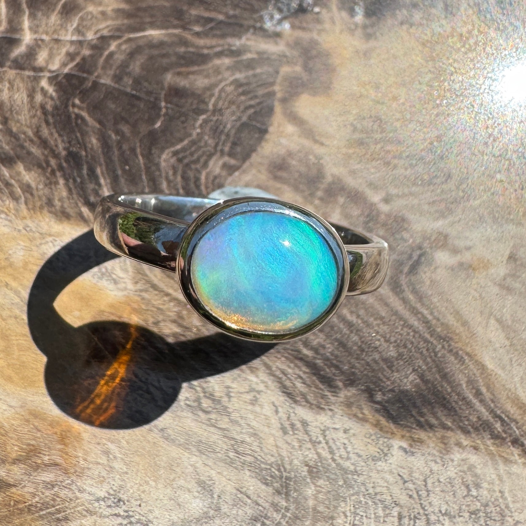 Aurora Glow ~ Lightning Ridge 1.2ct Solid Crystal Opal Ring – Sterling Silver Radiance.