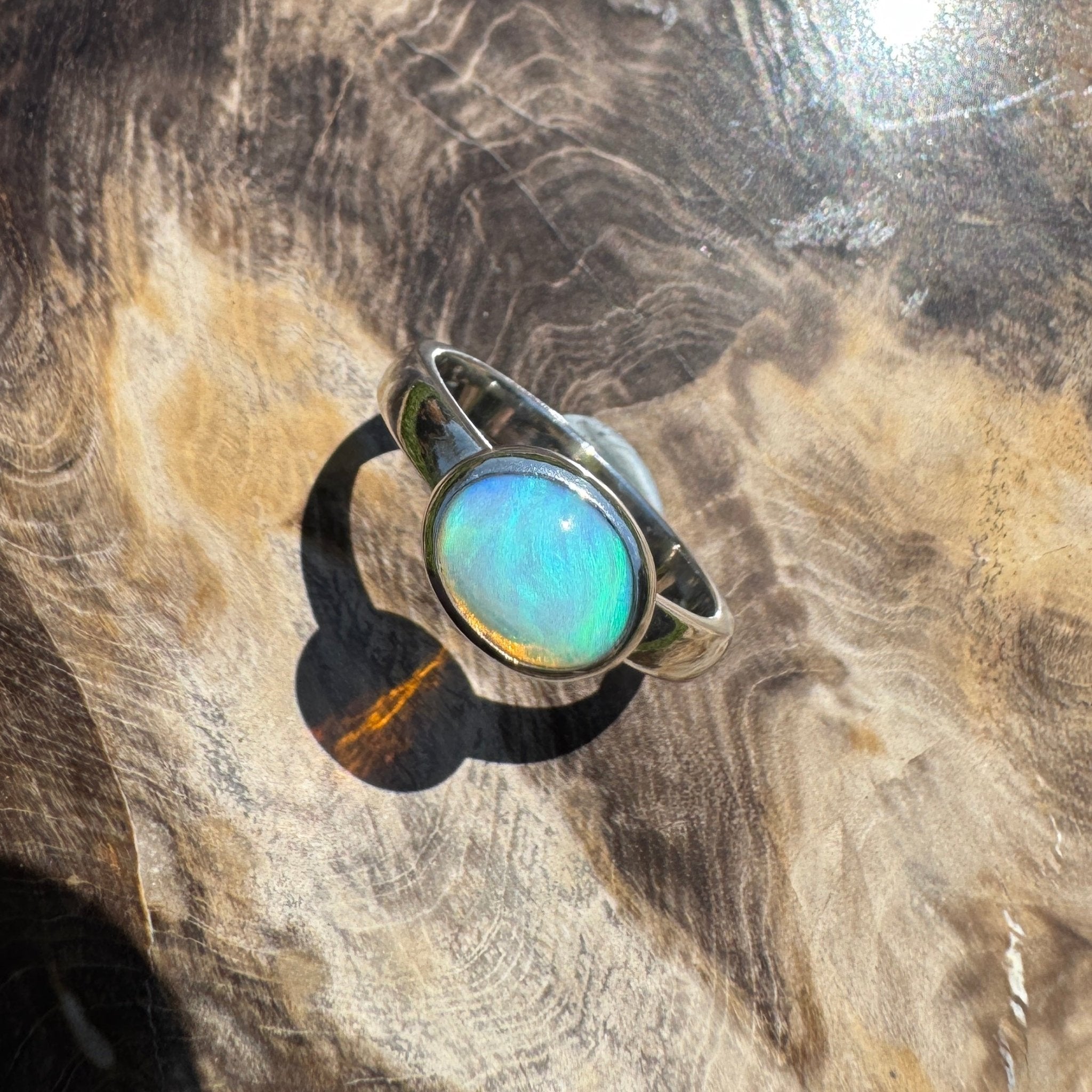 Aurora Glow ~ Lightning Ridge 1.2ct Solid Crystal Opal Ring – Sterling Silver Radiance.