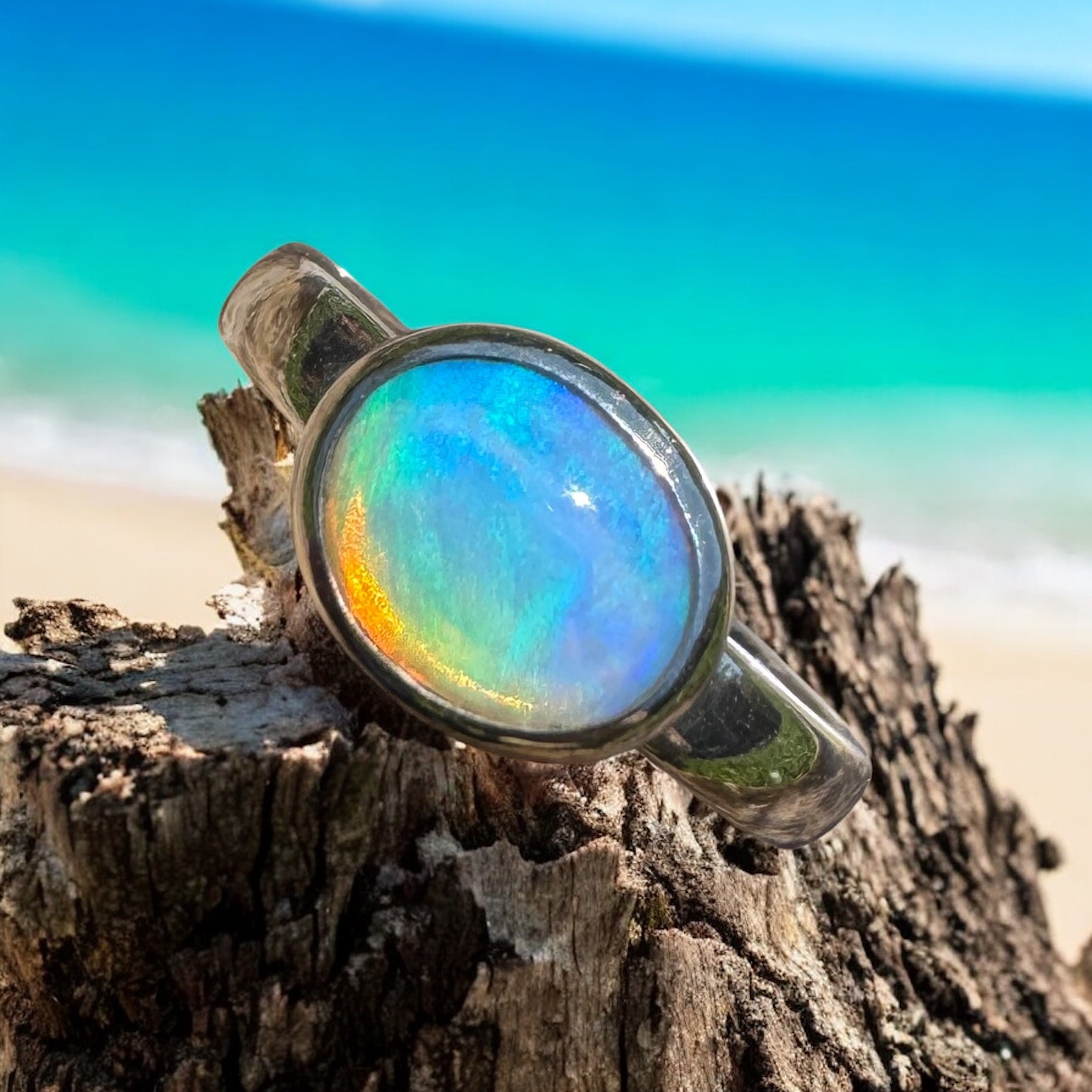 Aurora Glow ~ Lightning Ridge 1.2ct Solid Crystal Opal Ring – Sterling Silver Radiance.