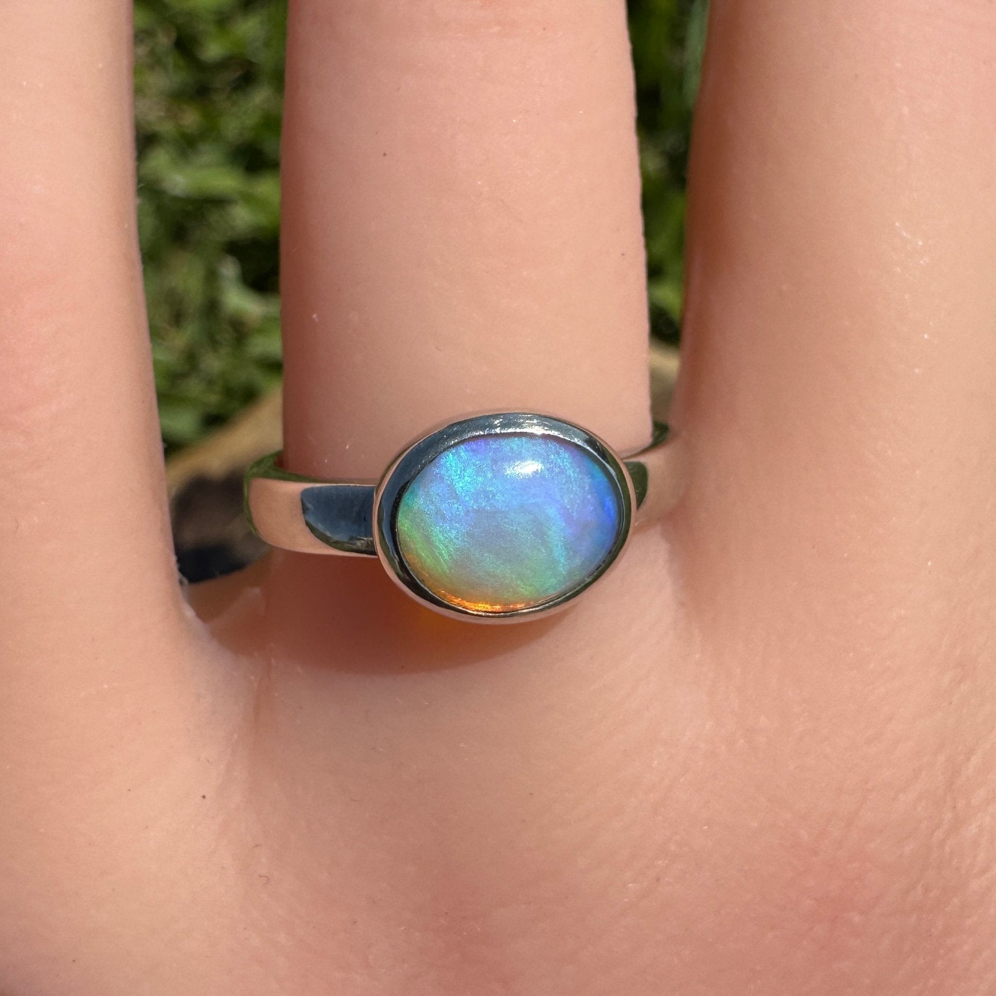 Aurora Glow ~ Lightning Ridge 1.2ct Solid Crystal Opal Ring – Sterling Silver Radiance.