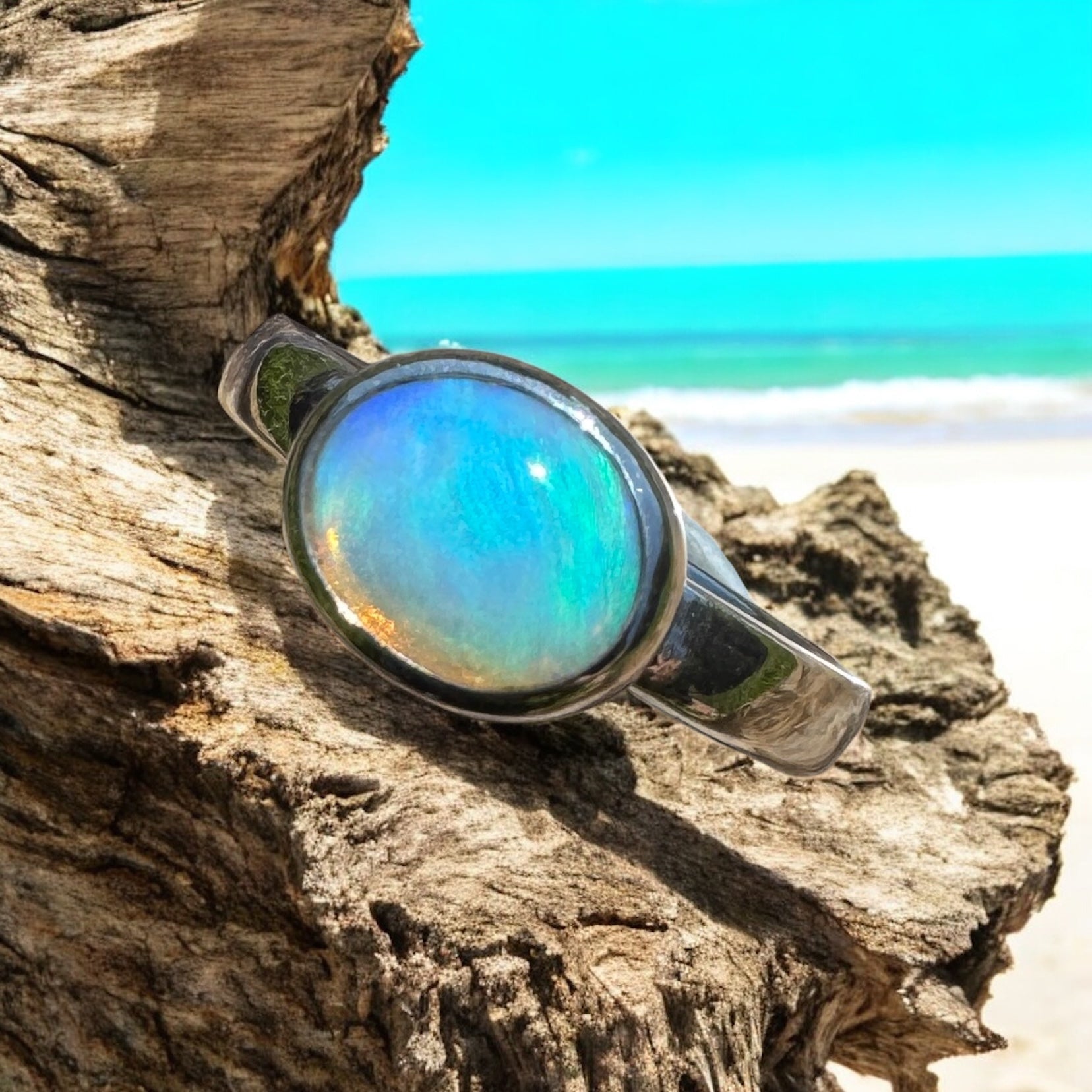 Aurora Glow ~ Lightning Ridge 1.2ct Solid Crystal Opal Ring – Sterling Silver Radiance.