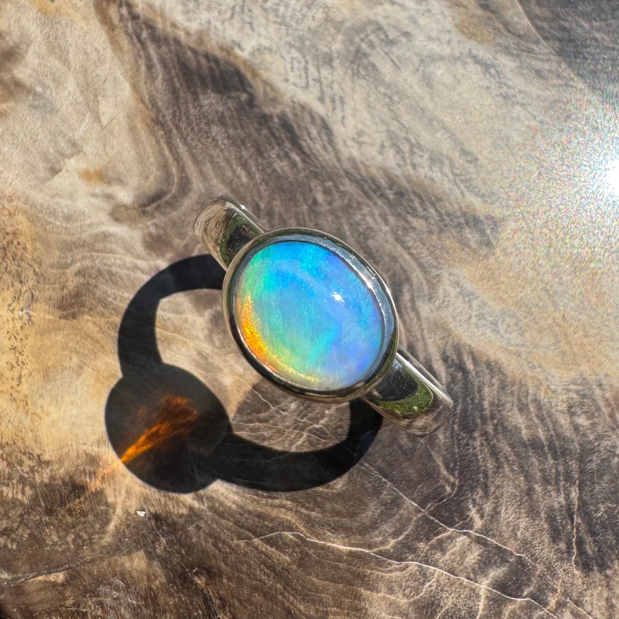 Aurora Glow ~ Lightning Ridge 1.2ct Solid Crystal Opal Ring – Sterling Silver Radiance.