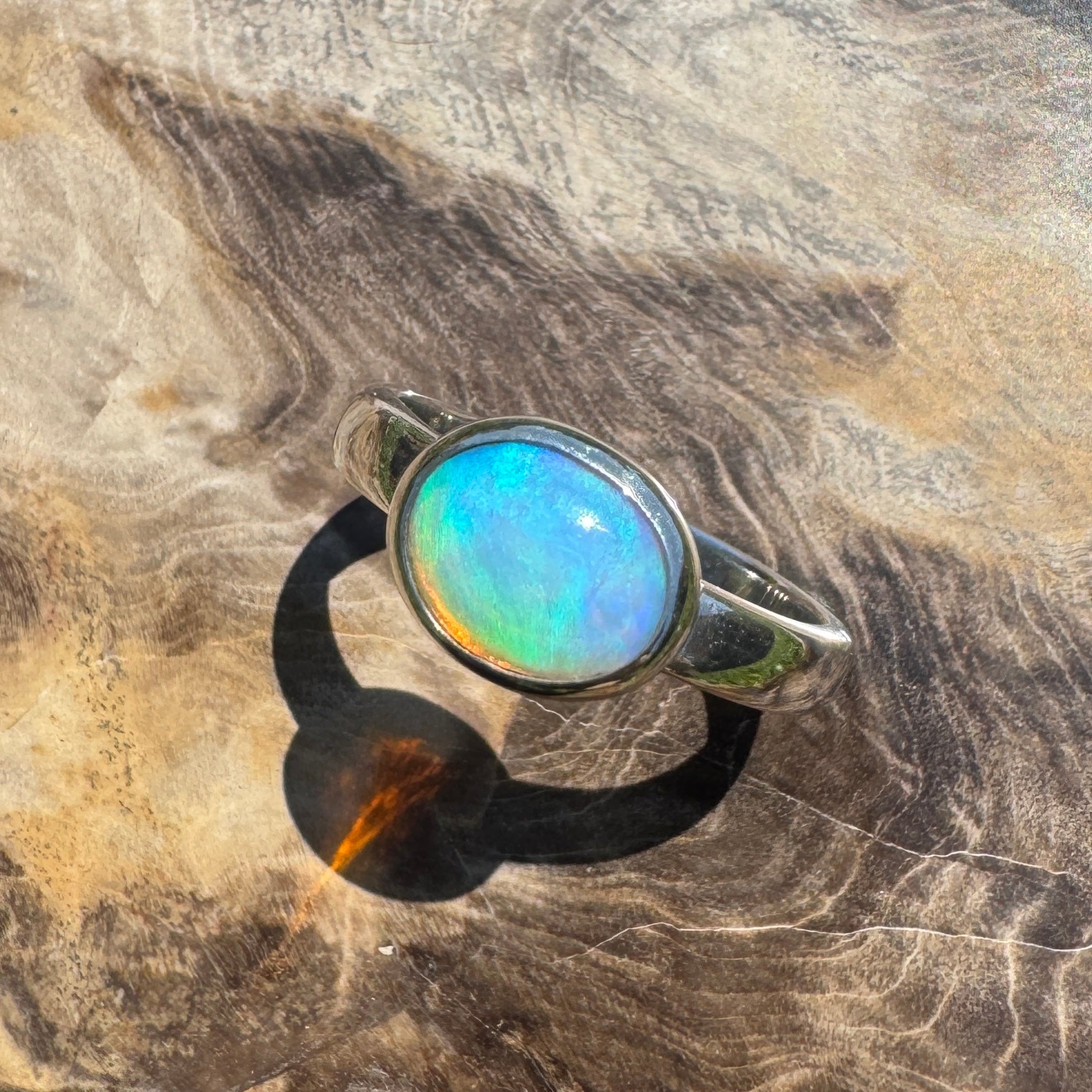 Aurora Glow ~ Lightning Ridge 1.2ct Solid Crystal Opal Ring – Sterling Silver Radiance.