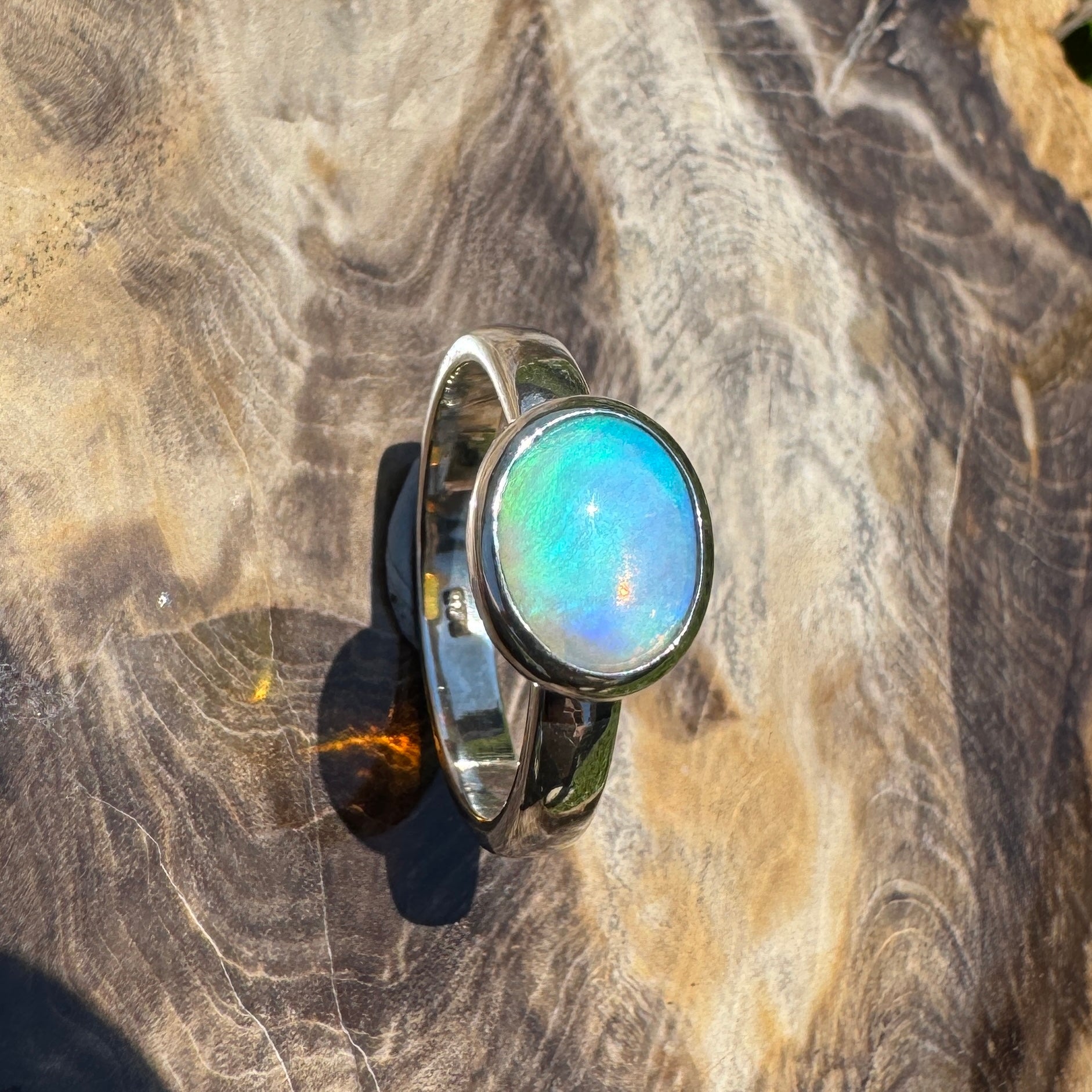 Aurora Glow ~ Lightning Ridge 1.2ct Solid Crystal Opal Ring – Sterling Silver Radiance.