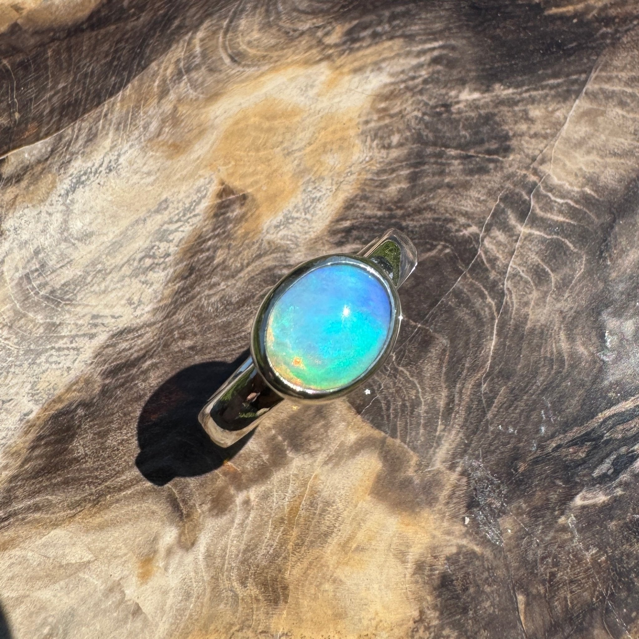 Aurora Glow ~ Lightning Ridge 1.2ct Solid Crystal Opal Ring – Sterling Silver Radiance.