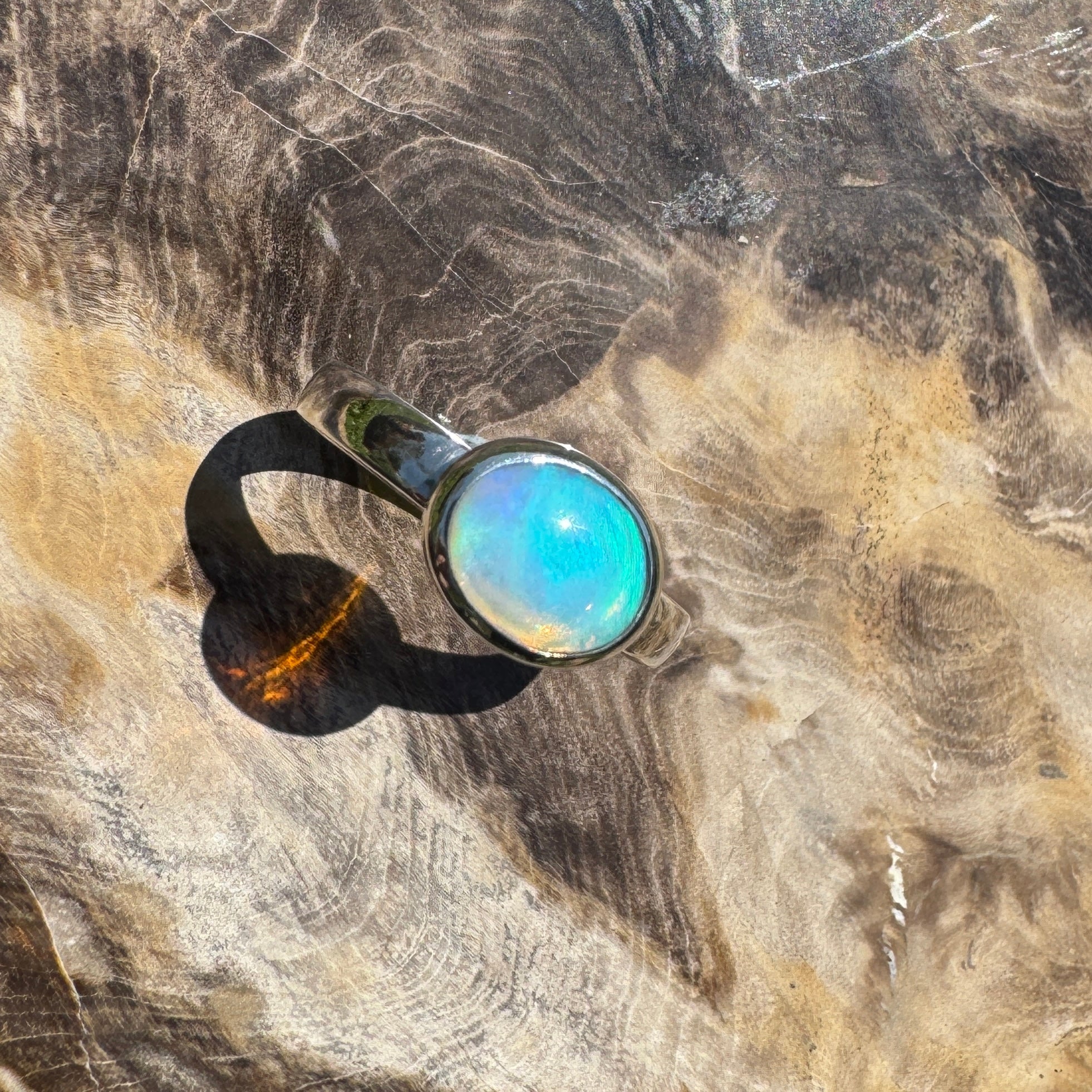 Aurora Glow ~ Lightning Ridge 1.2ct Solid Crystal Opal Ring – Sterling Silver Radiance.