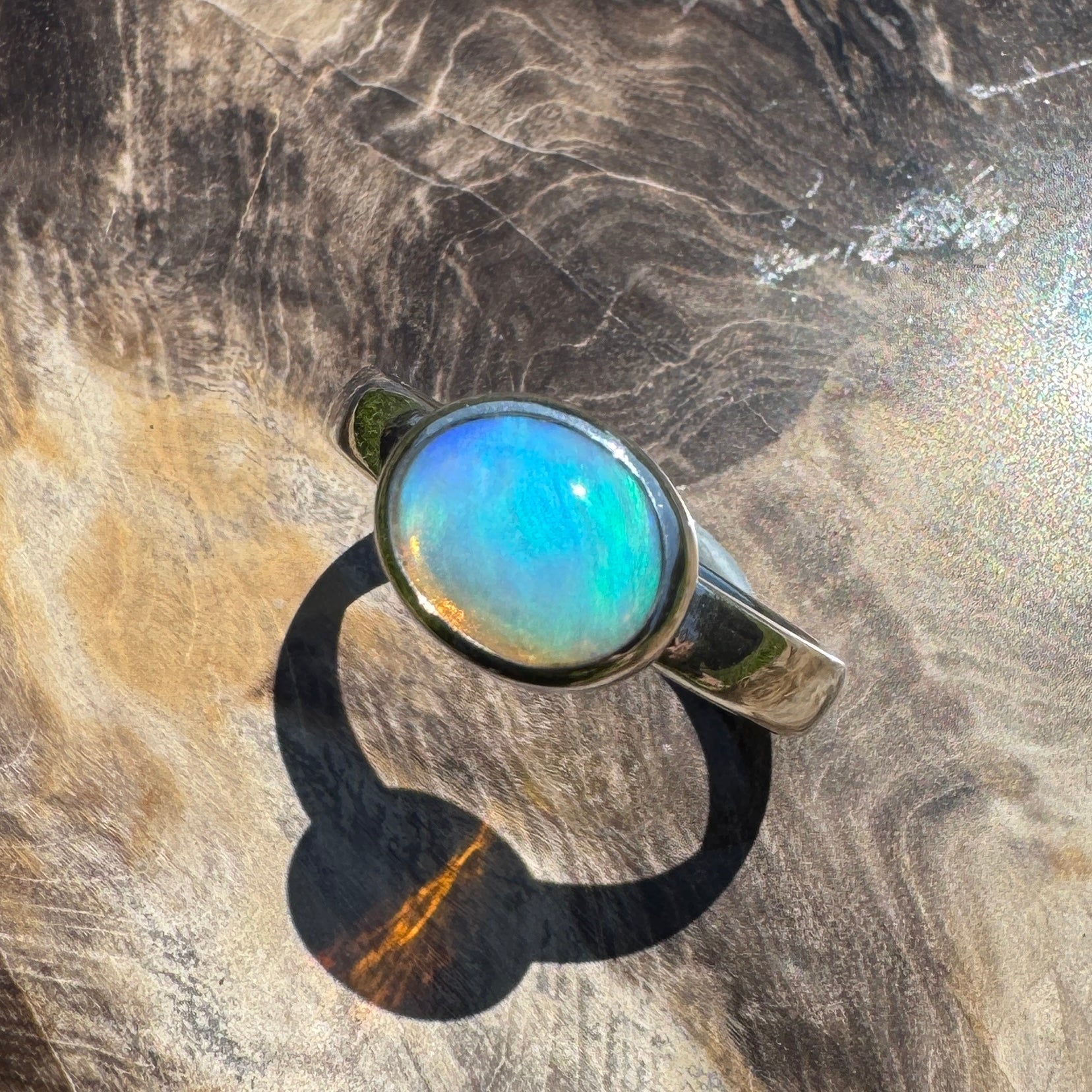 Aurora Glow ~ Lightning Ridge 1.2ct Solid Crystal Opal Ring – Sterling Silver Radiance.