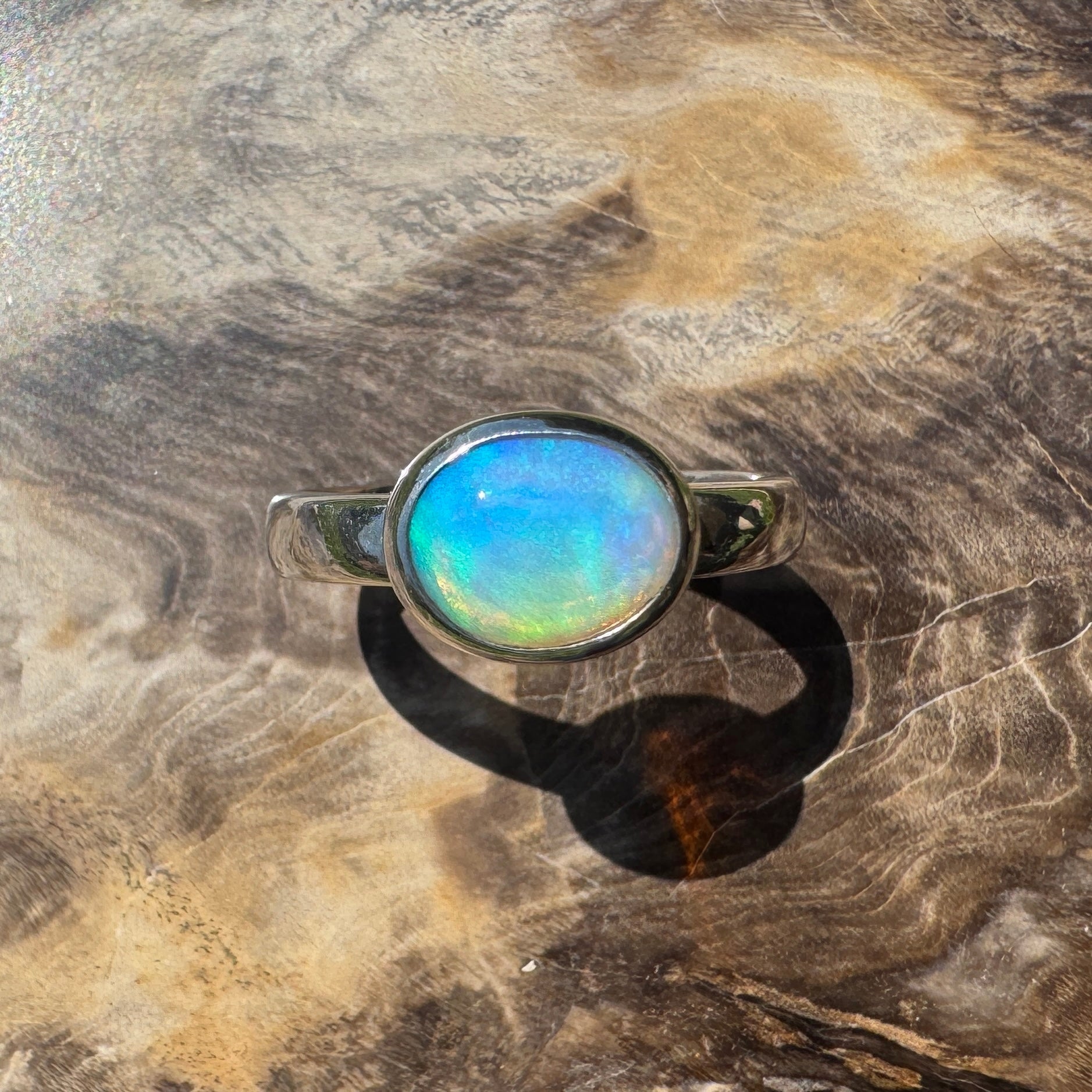Aurora Glow ~ Lightning Ridge 1.2ct Solid Crystal Opal Ring – Sterling Silver Radiance.