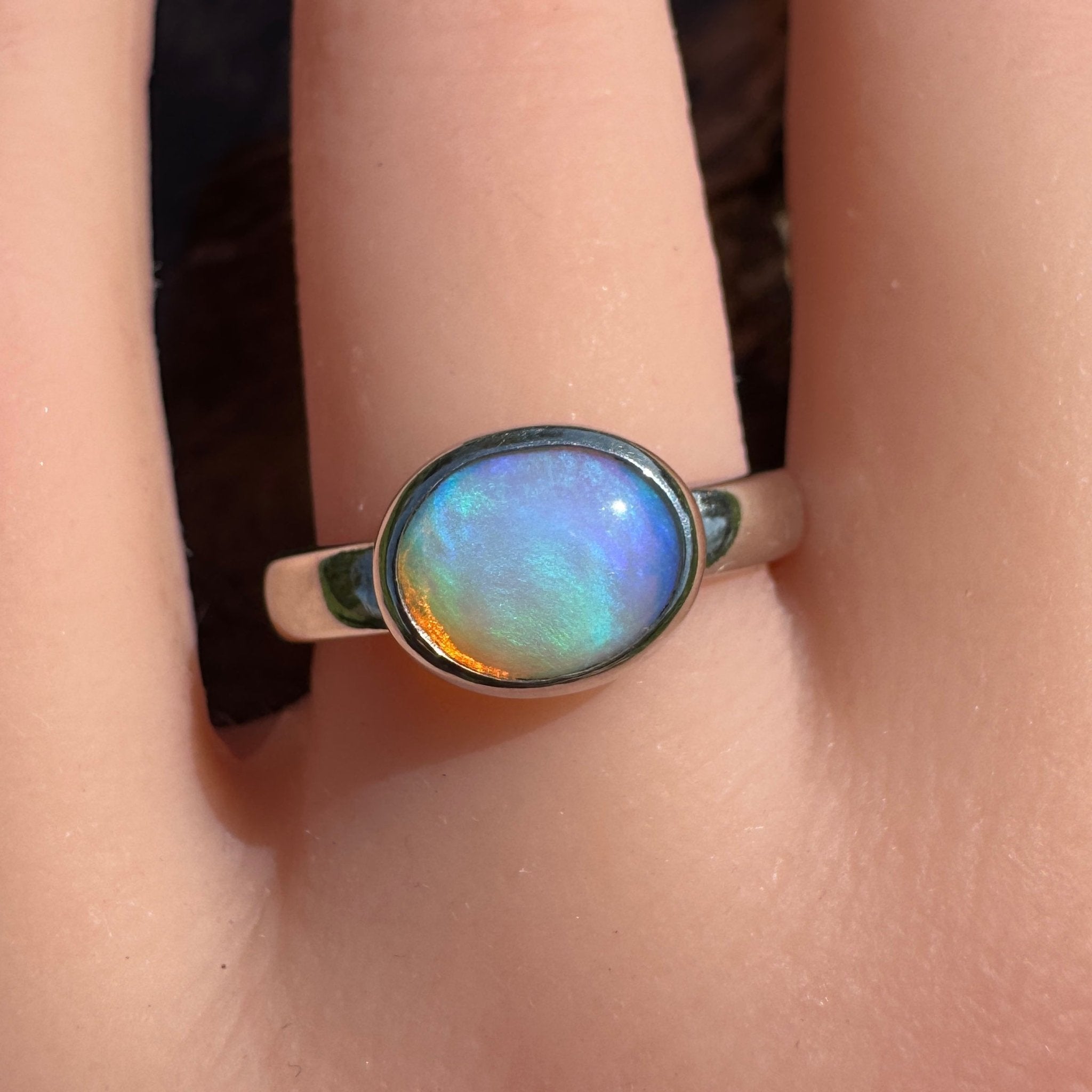 Aurora Glow ~ Lightning Ridge 1.2ct Solid Crystal Opal Ring – Sterling Silver Radiance.