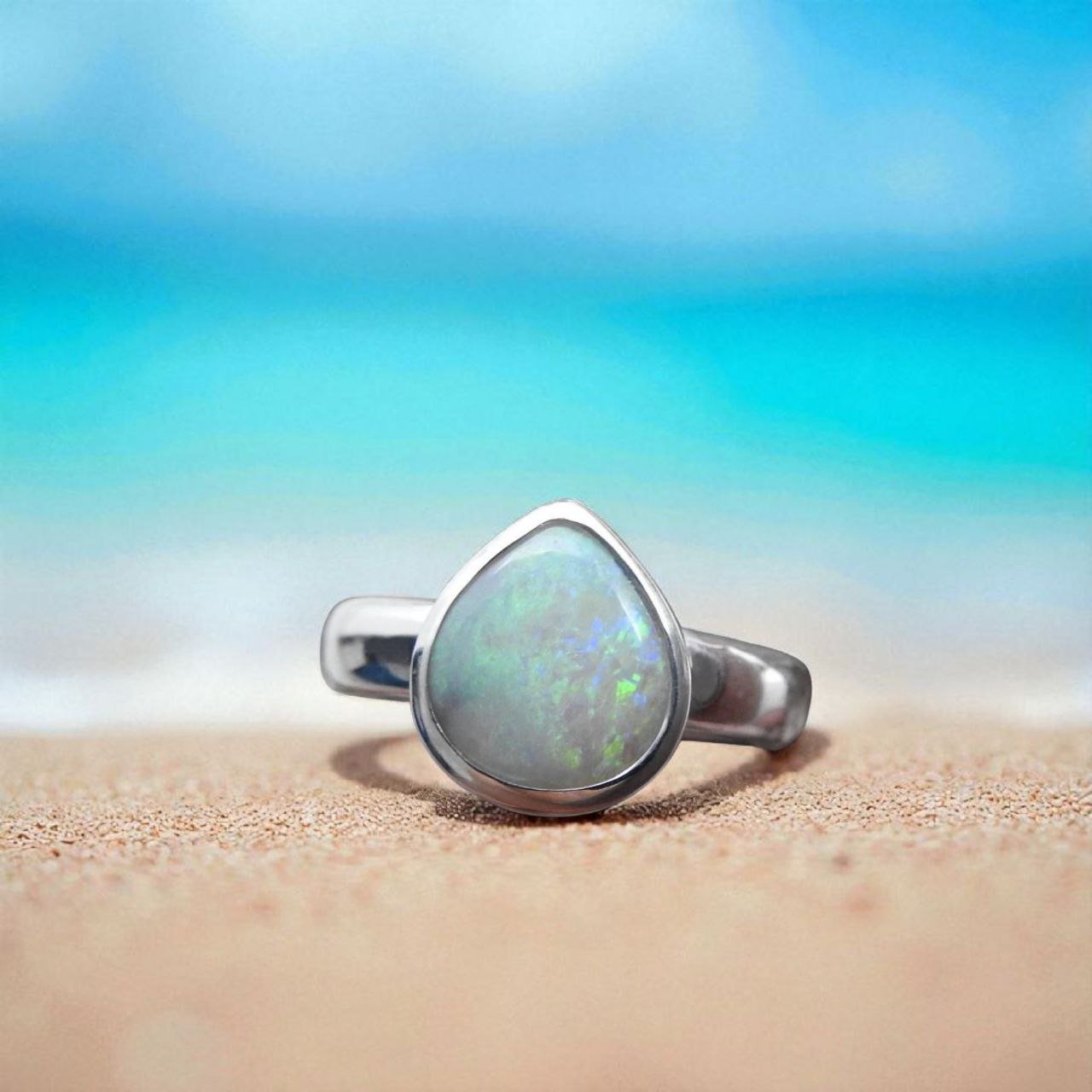 Aurora Veil - 1.5ct Solid Lightning Ridge Opal Sterling Silver Ring
