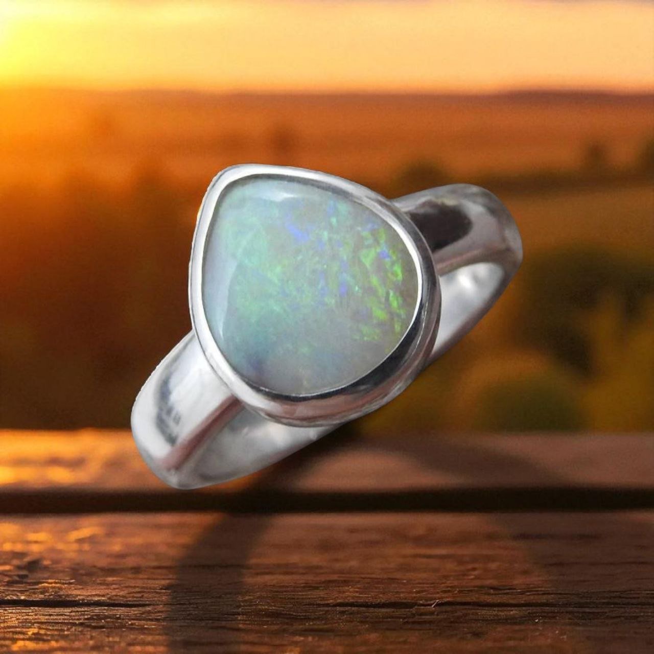 Aurora Veil - 1.5ct Solid Lightning Ridge Opal Sterling Silver Ring