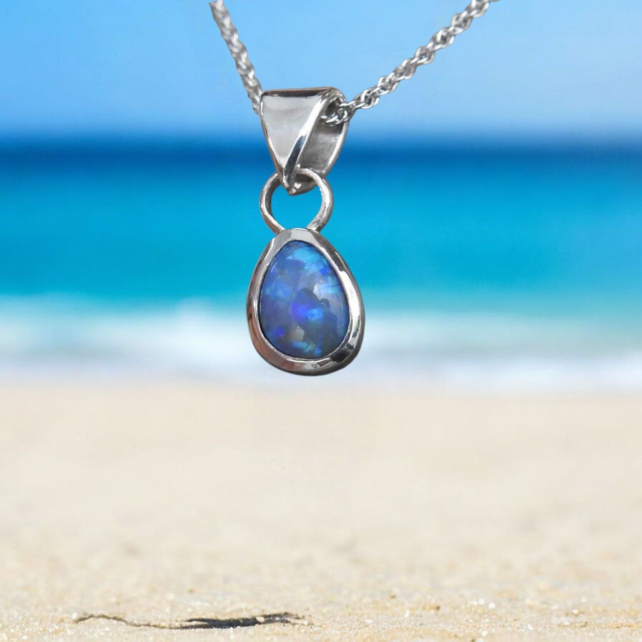 Azure Dream ~ 1.5ct Solid Lightning Ridge Opal 925 Sterling Silver Pendant Necklace