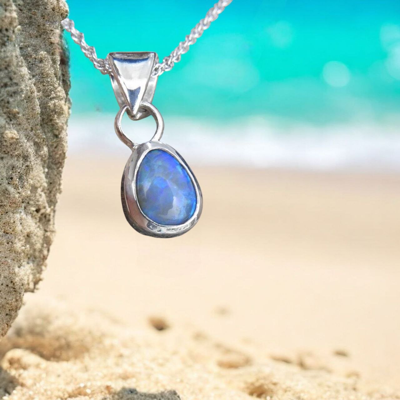 Azure Dream ~ 1.5ct Solid Lightning Ridge Opal 925 Sterling Silver Pendant Necklace