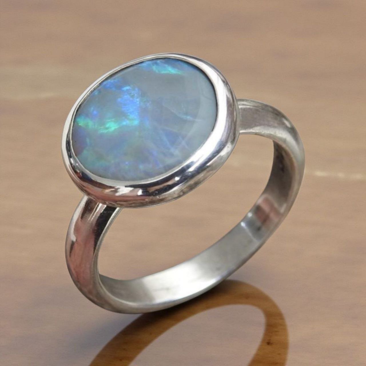 Azure Flame Glow – 2.5ct Solid Lightning Ridge Opal 925 Sterling Silver Ring