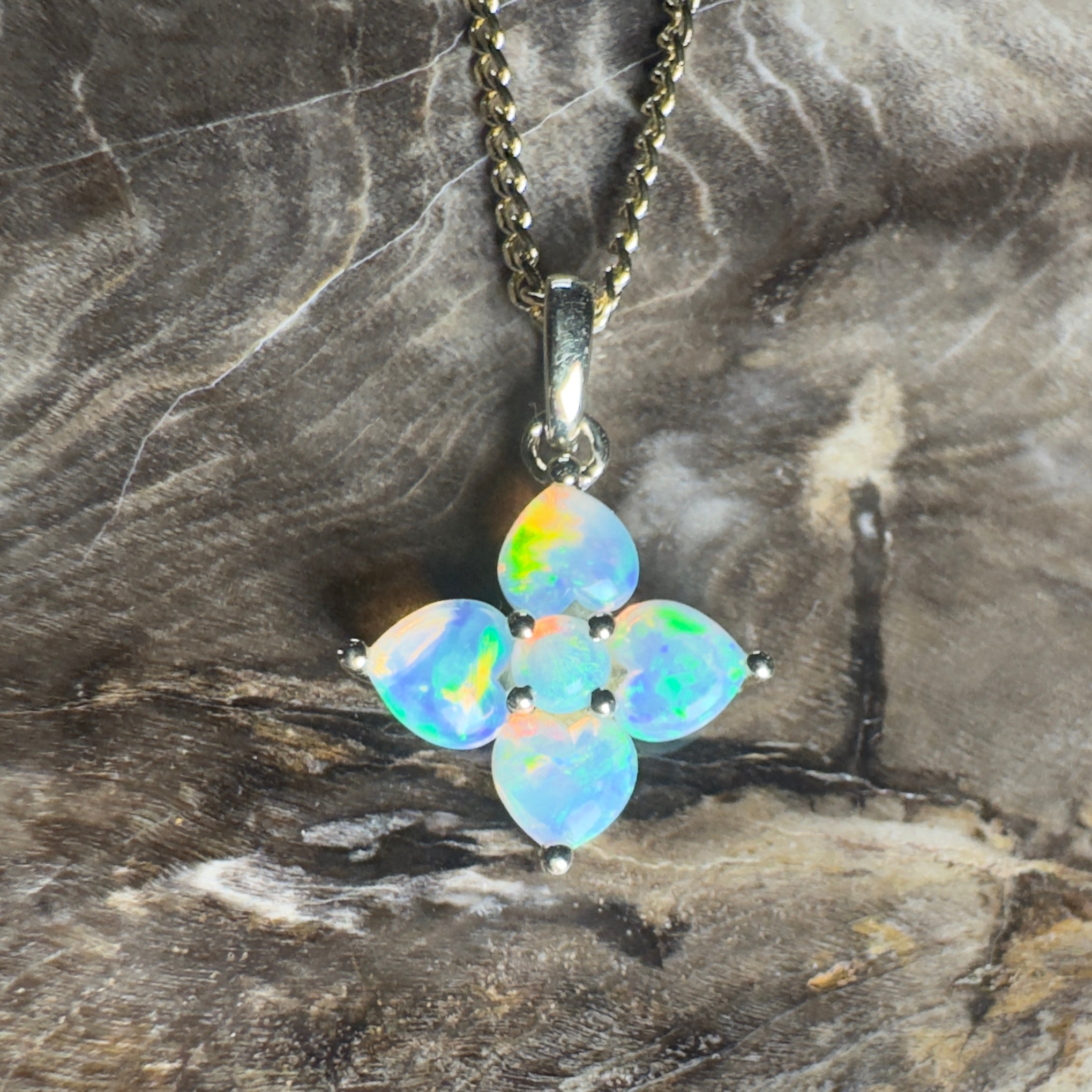 Banksia Light ~ 9ct Solid Gold 0.4ct Coober Pedy Crystal Opal Pendant