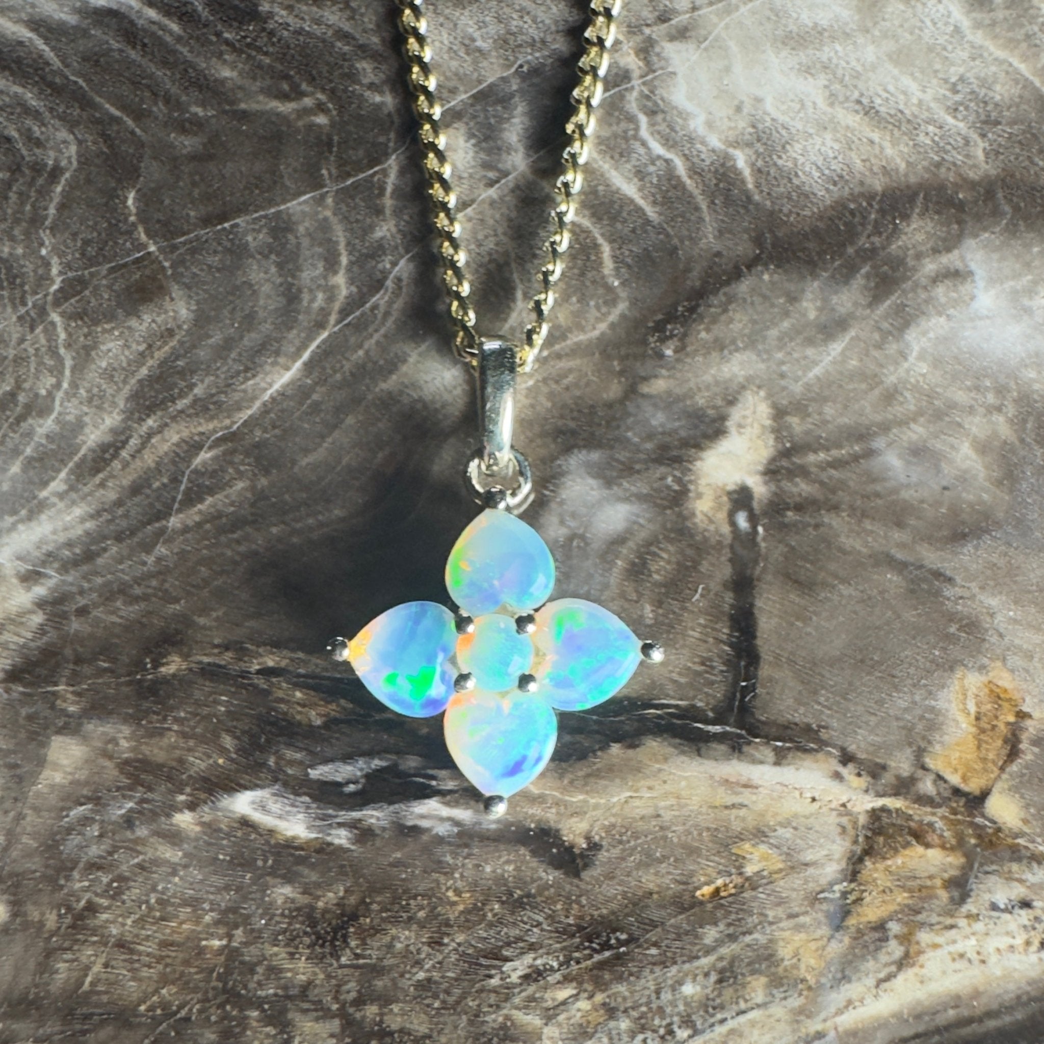 Banksia Light ~ 9ct Solid Gold 0.4ct Coober Pedy Crystal Opal Pendant