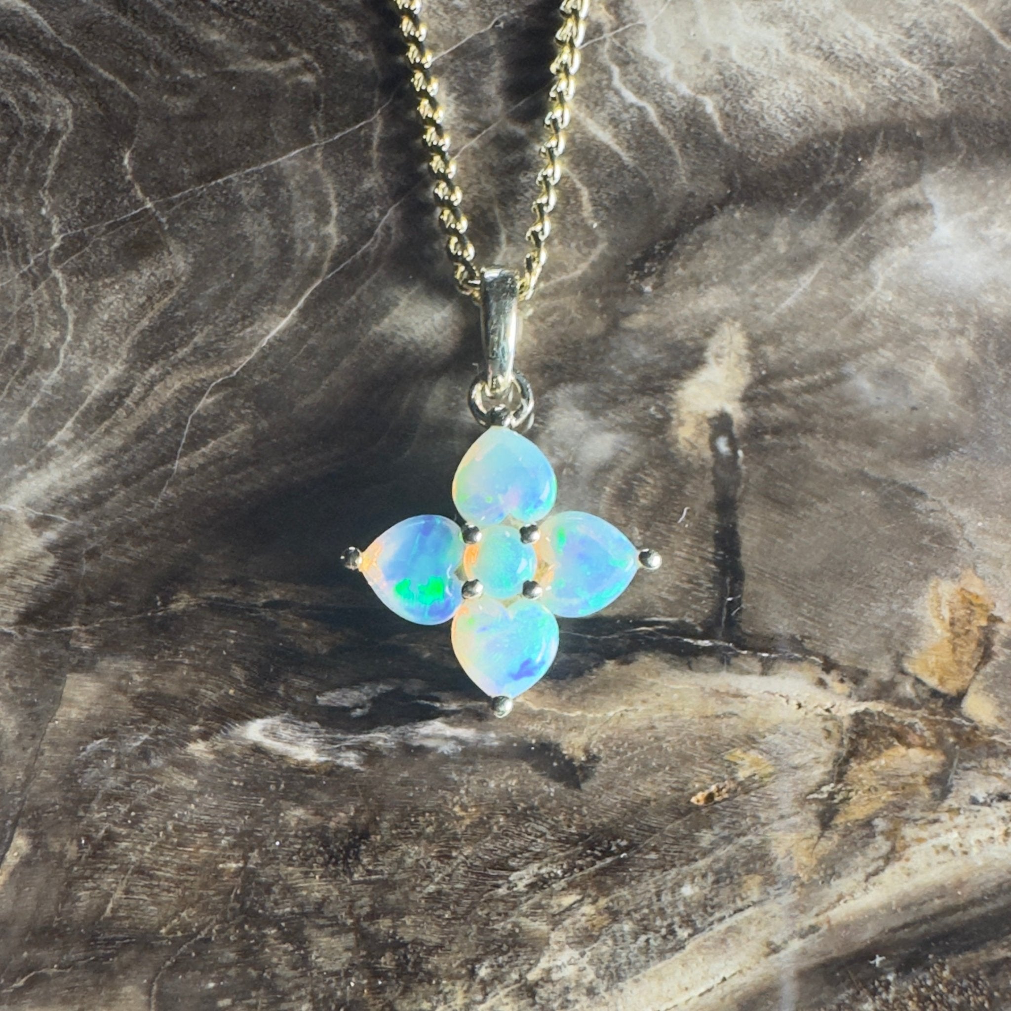 Banksia Light ~ 9ct Solid Gold 0.4ct Coober Pedy Crystal Opal Pendant