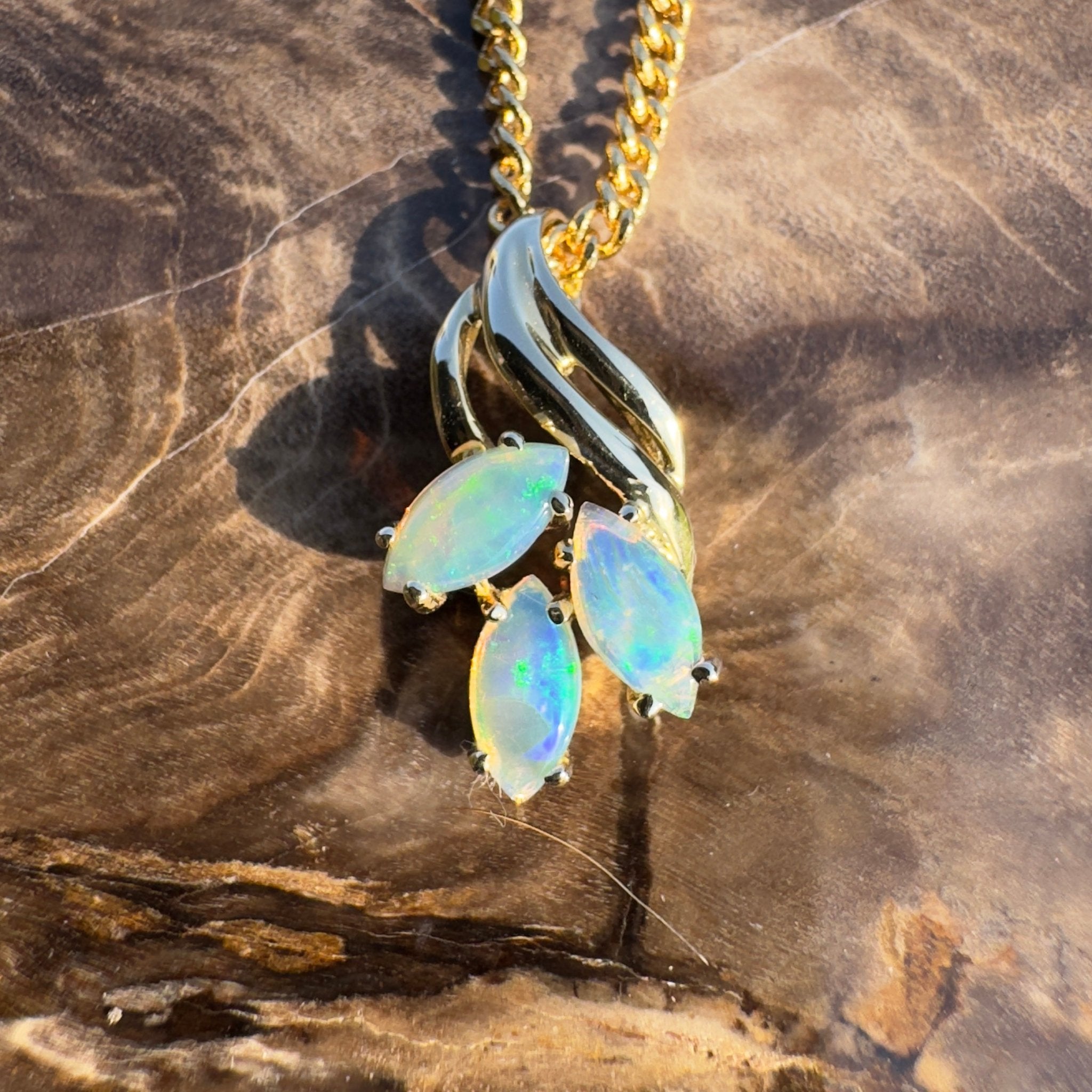 Banksia Rise ~ 14k Solid Gold 0.6ct Coober Pedy Crystal Opal Pendant