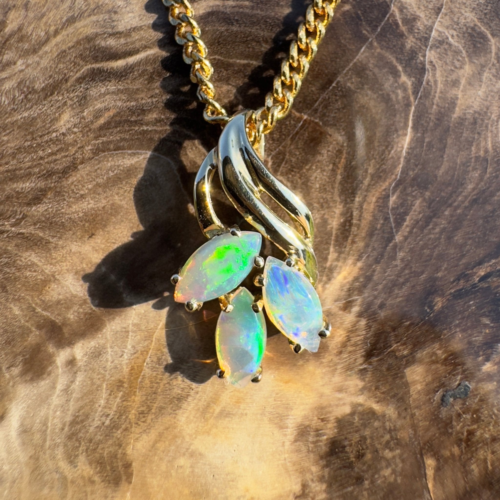 Banksia Rise ~ 14k Solid Gold 0.6ct Coober Pedy Crystal Opal Pendant