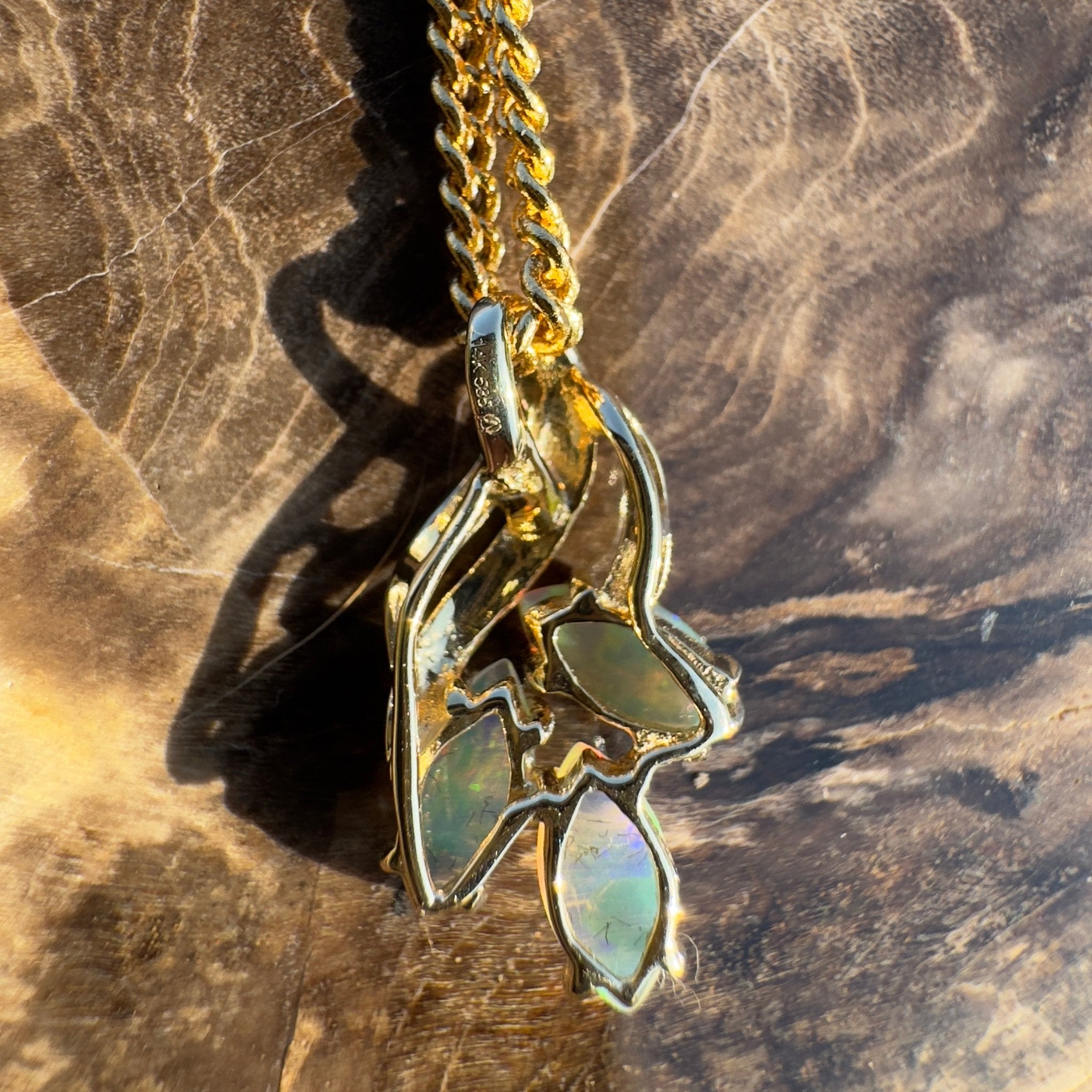 Banksia Rise ~ 14k Solid Gold 0.6ct Coober Pedy Crystal Opal Pendant