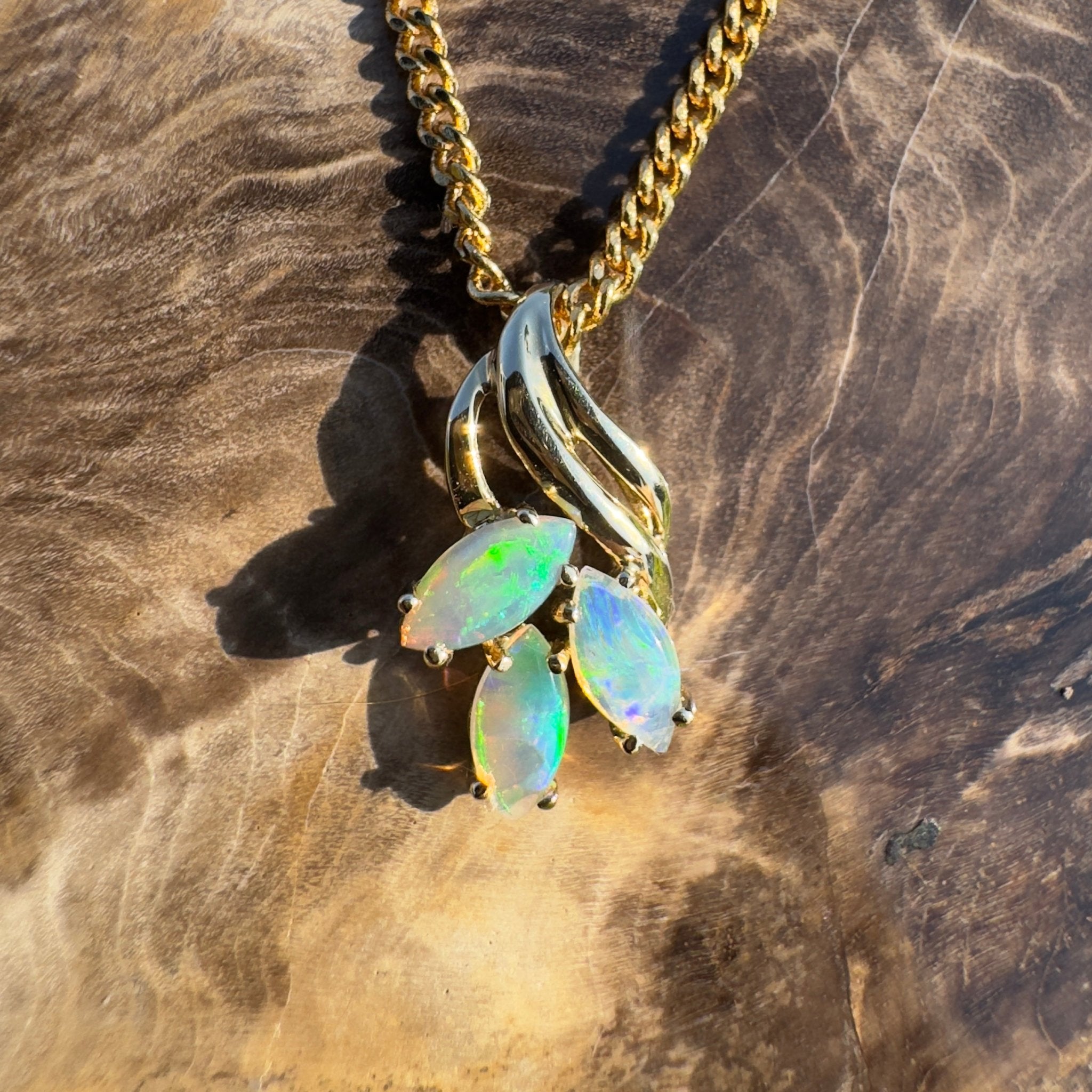 Banksia Rise ~ 14k Solid Gold 0.6ct Coober Pedy Crystal Opal Pendant