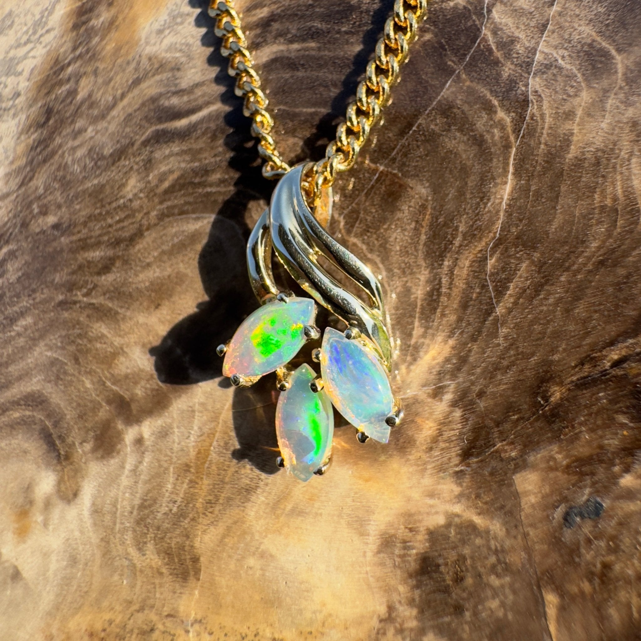 Banksia Rise ~ 14k Solid Gold 0.6ct Coober Pedy Crystal Opal Pendant