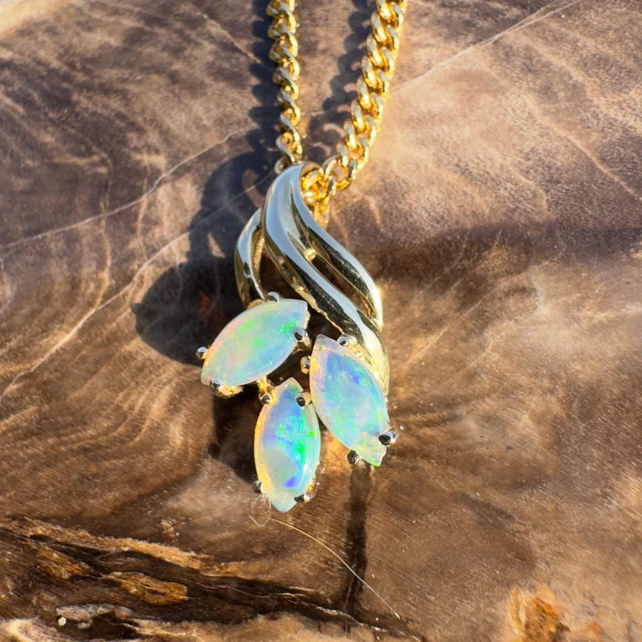 Banksia Rise ~ 14k Solid Gold 0.6ct Coober Pedy Crystal Opal Pendant