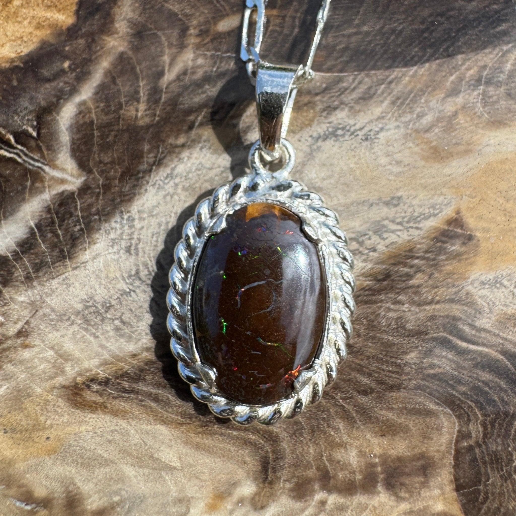 Barcoo Current ~ Queensland Boulder Opal 925 Sterling Silver Pendant Necklace